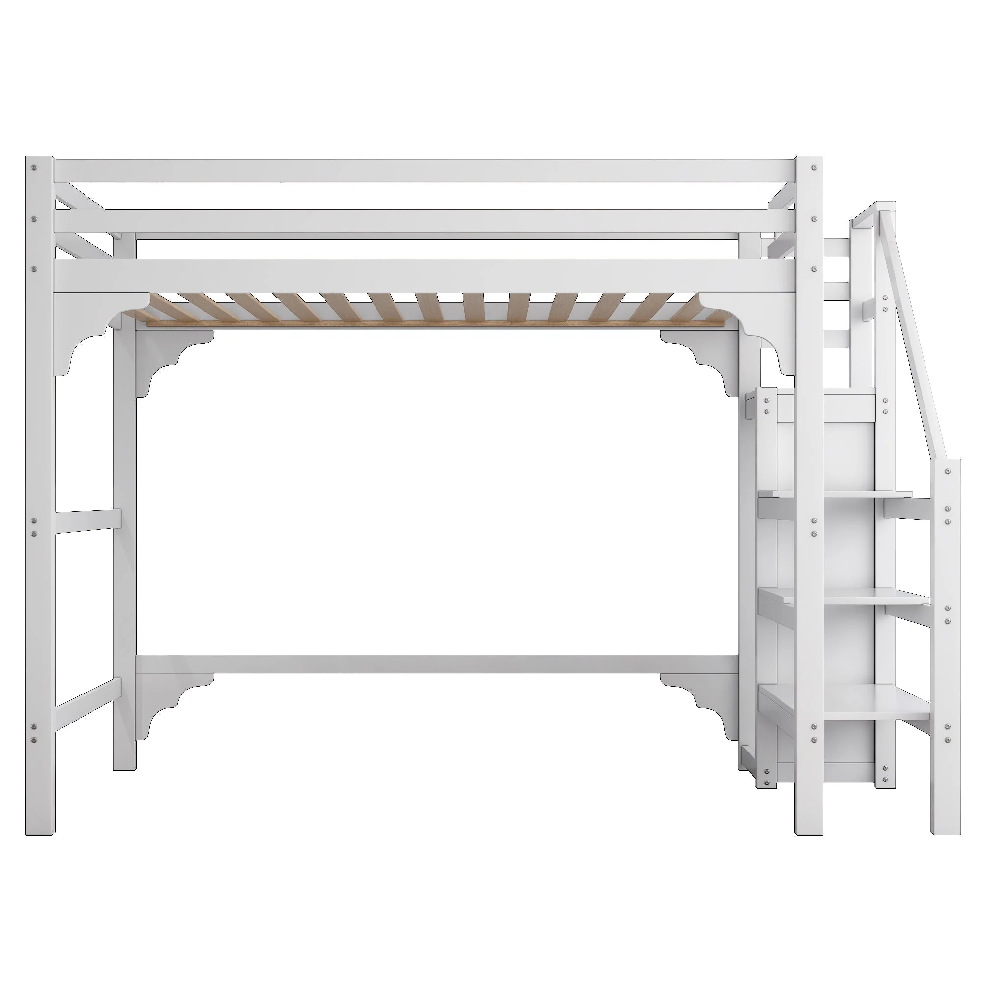 Loft Bed 140x200cm Steps Wardrobe Storage - White - Image 7