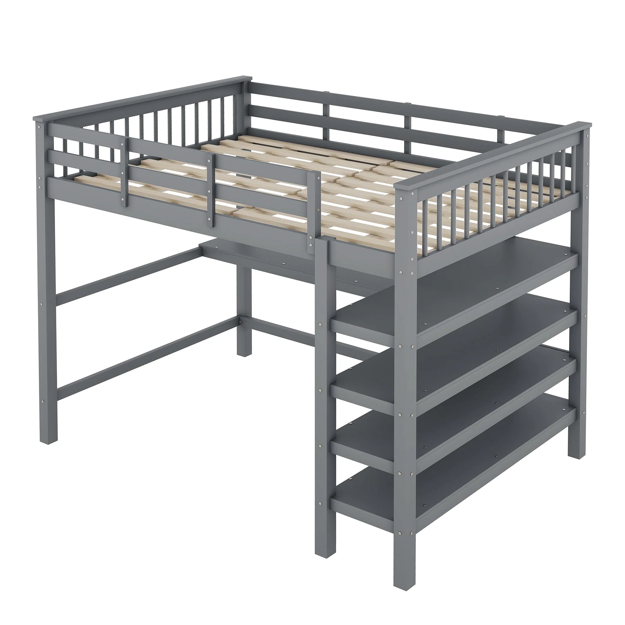 Loft Bed 140x200cm Storage Compartments Desk - Grey - Image 10