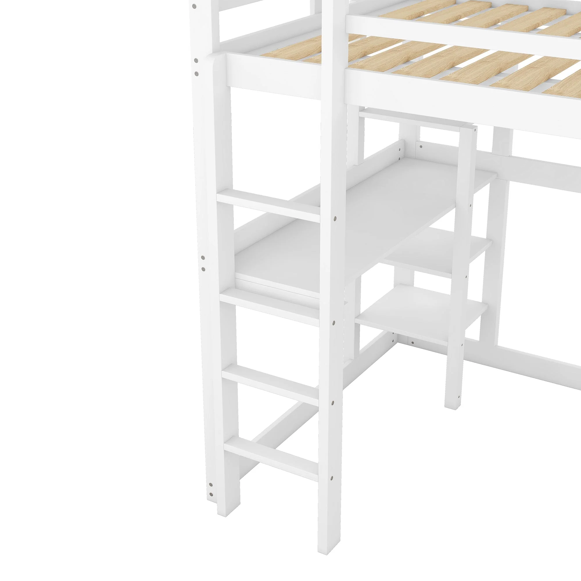 Loft Bed 140x200cm Storage Desk 4 Compartments - White Pine - Image 10