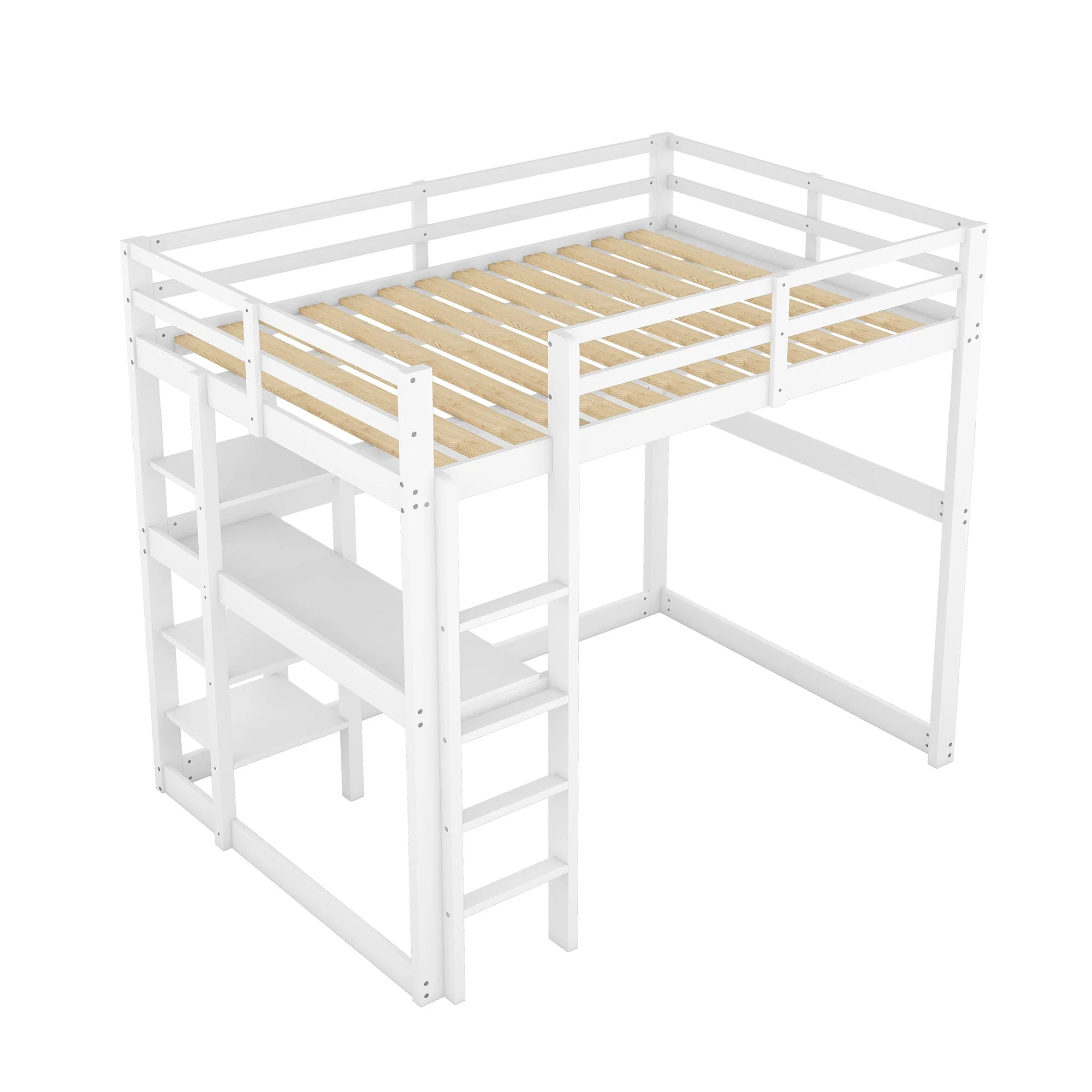 Loft Bed 140x200cm Storage Desk 4 Compartments - White Pine - Image 9
