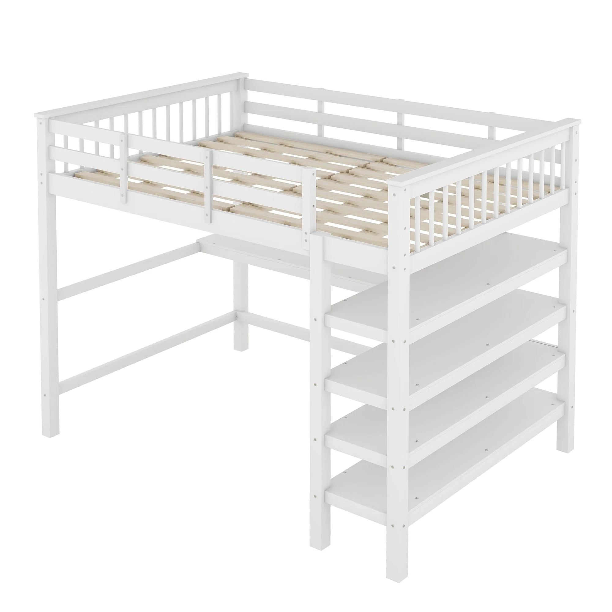 Loft Bed 140x200cm with Storage and Under-bed Desk - White - Image 8