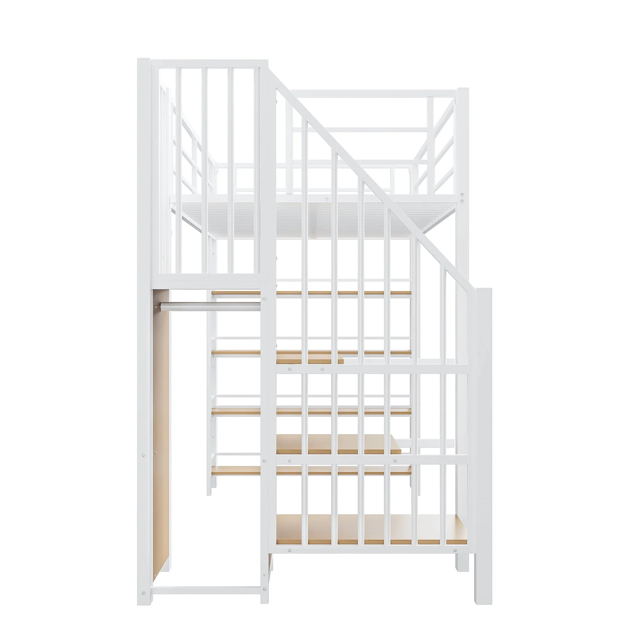 Loft Bed 90*200, Safety Stairs, Storage & Wardrobe, White - Image 6
