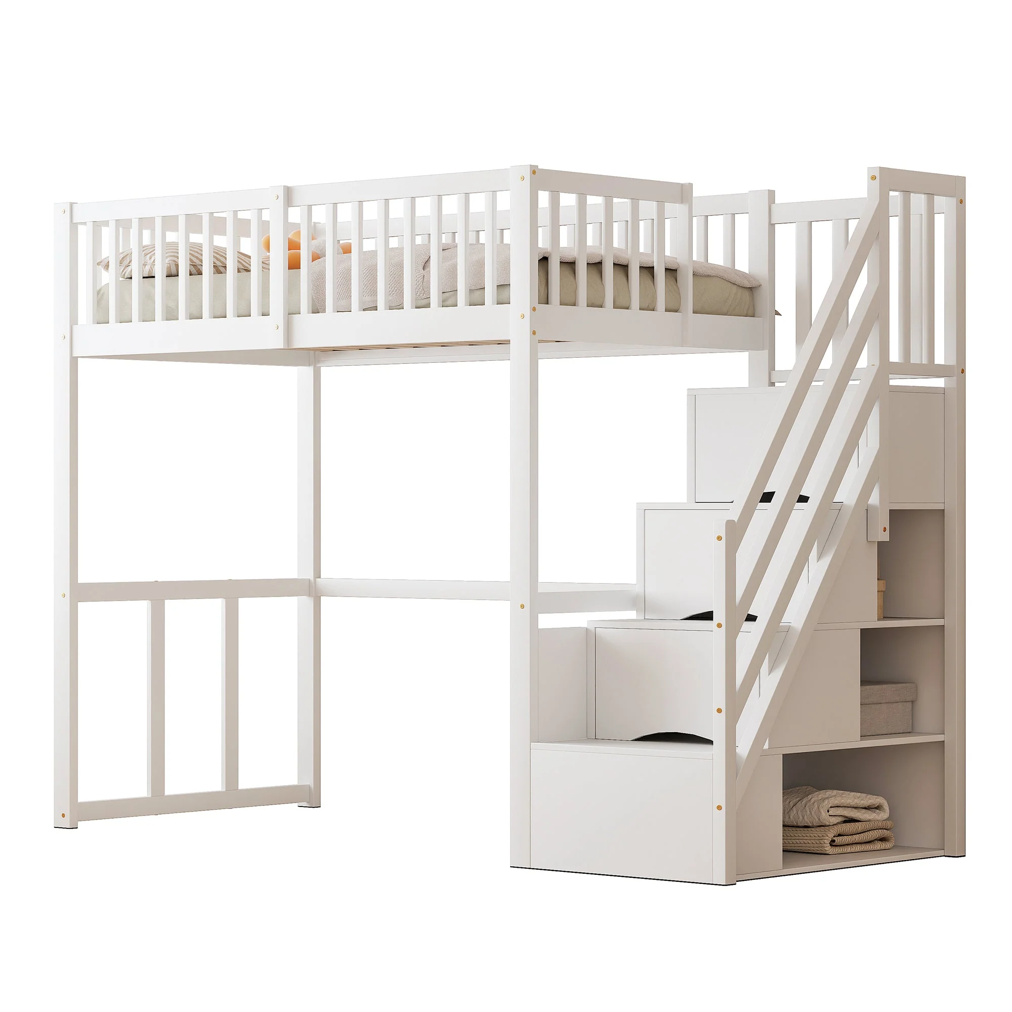 Loft Bed 90x200 Safety Storage Ladder Solid Pine Wood, White - Image 6