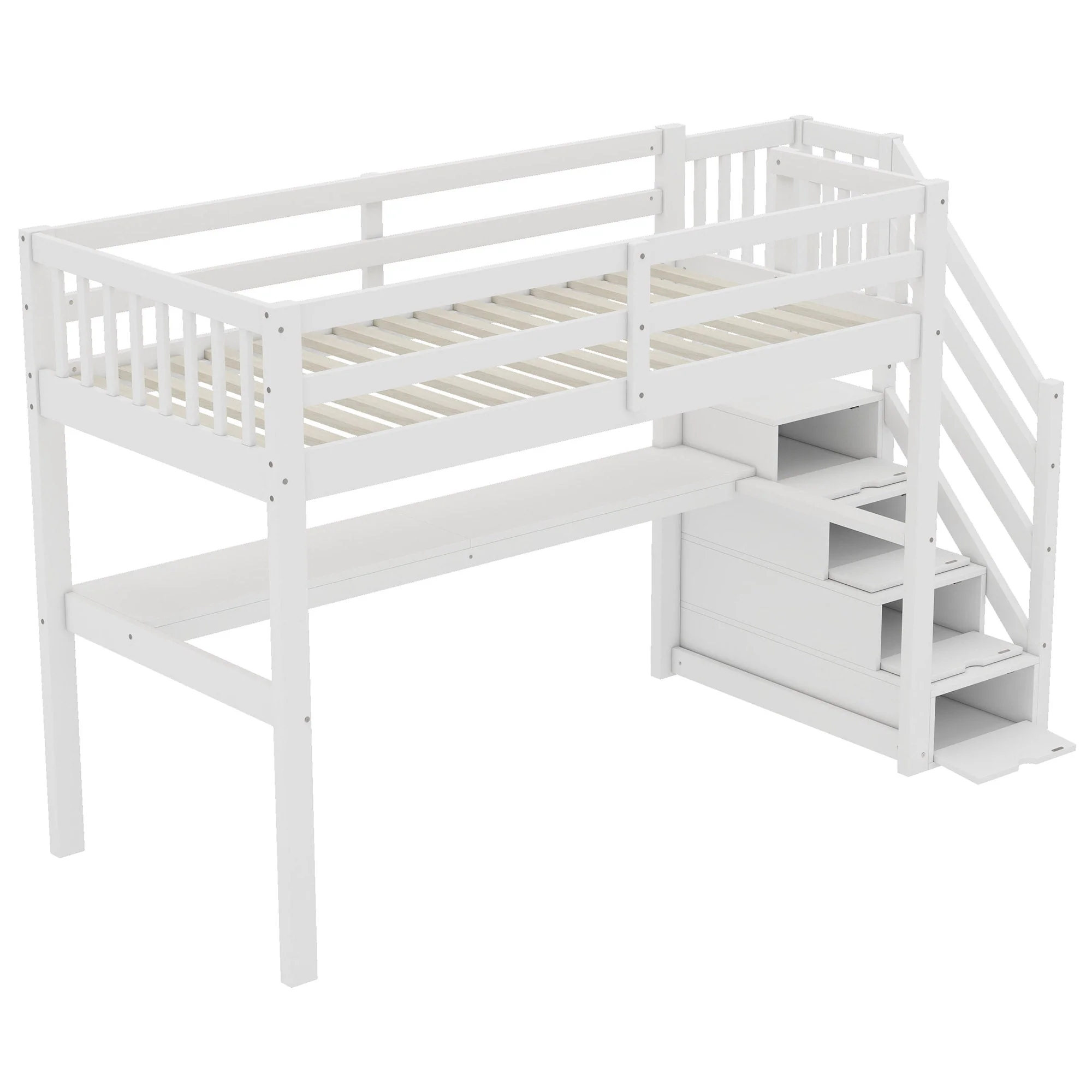 Loft Bed 90x200 Storage Drawers Under-Bed Desk - White - Image 10