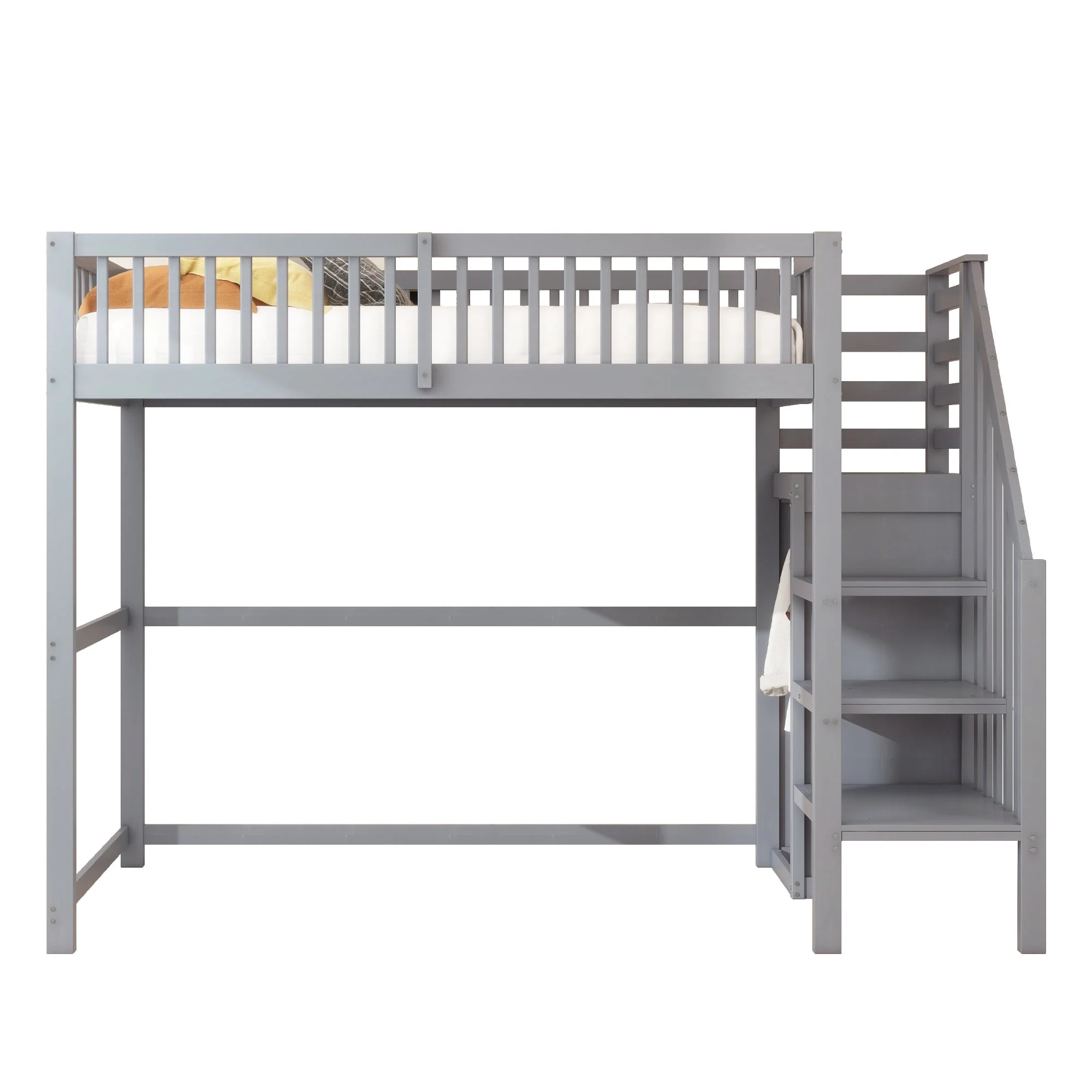 Loft Bed 90x200 with Stairs Storage Shelf Wardrobe Wooden Grey - Image 8