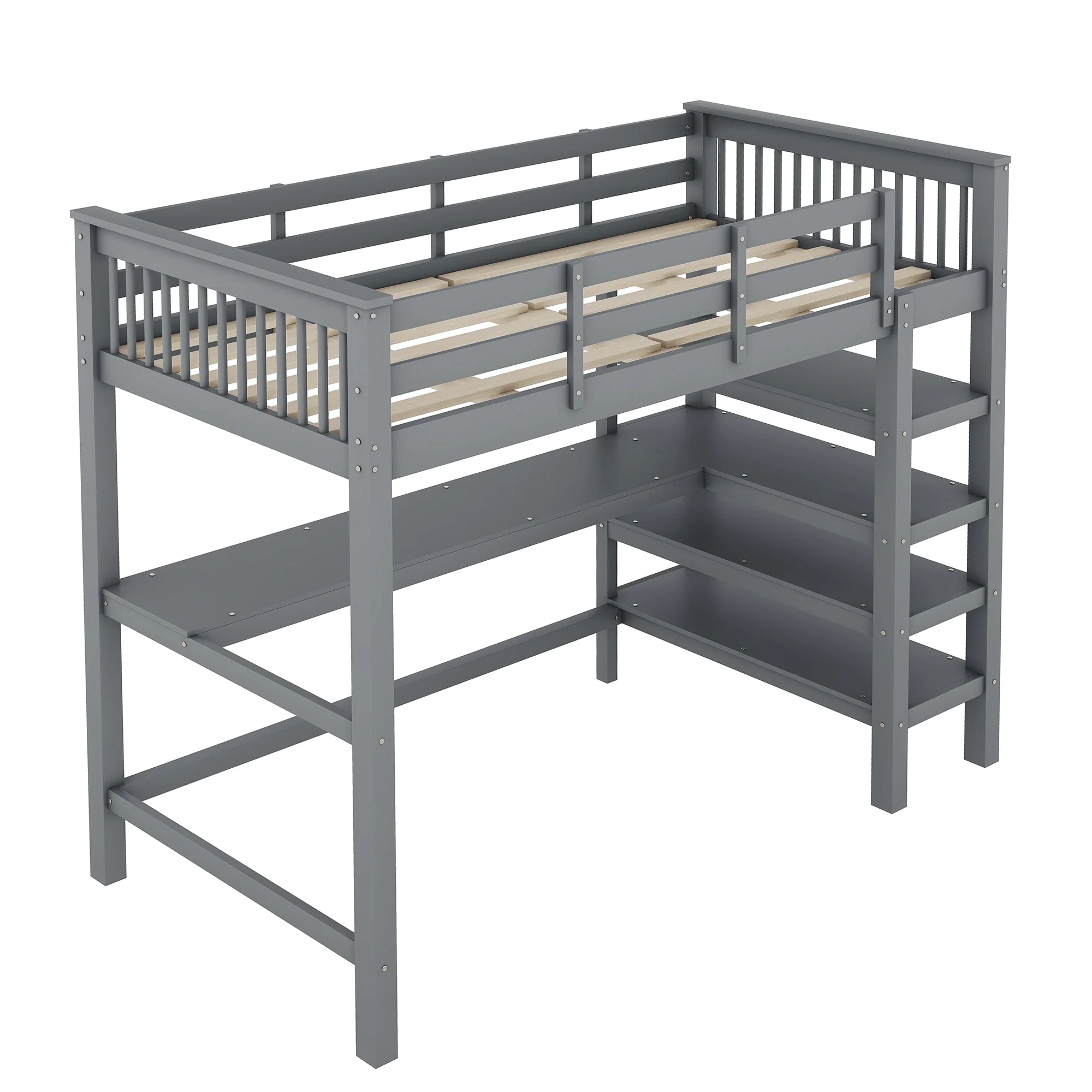 Loft Bed 90x200cm Children's Storage Under-Bed Desk Grey - Image 7