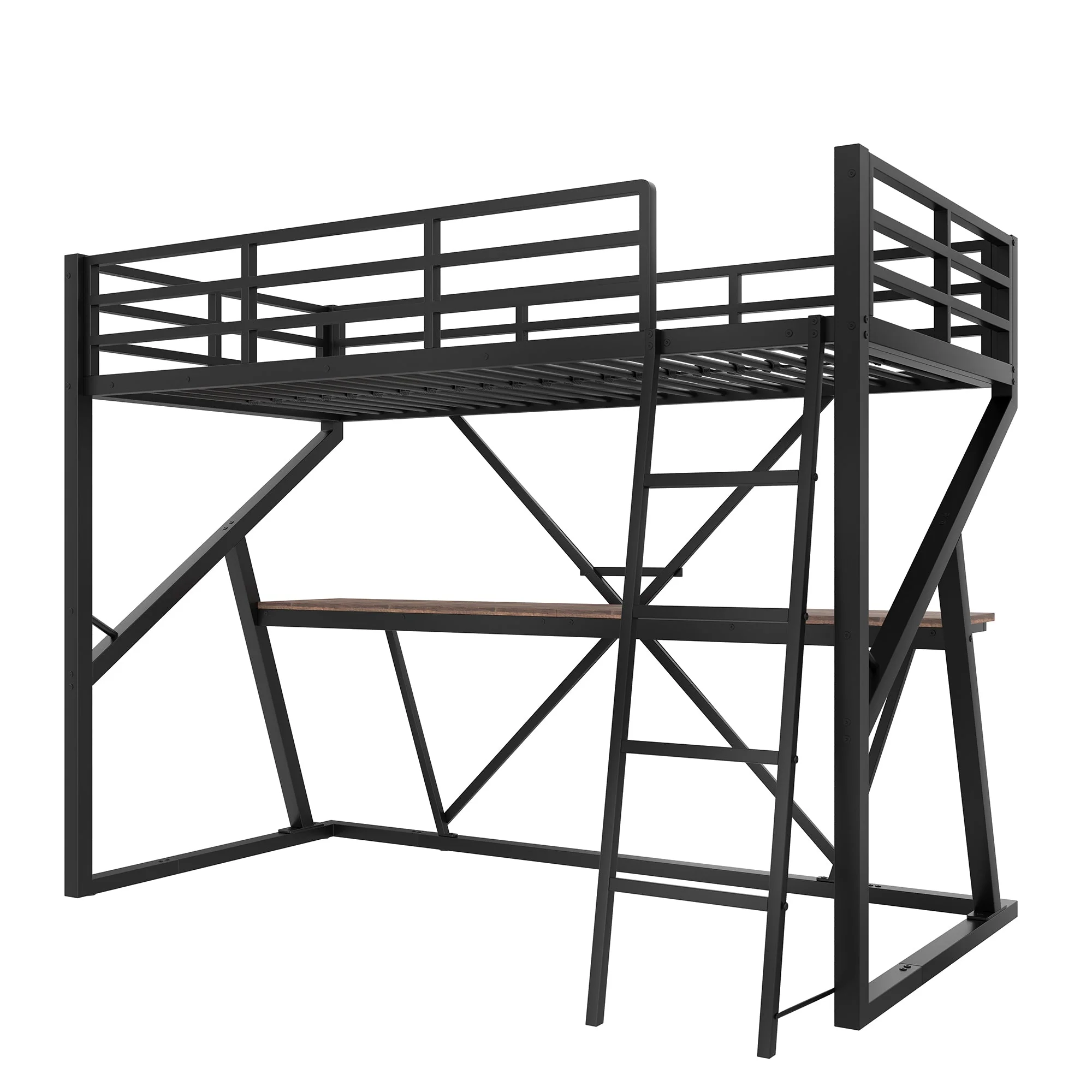 Loft Bed 90x200cm LED Strip Desk Iron Frame Black - Image 10