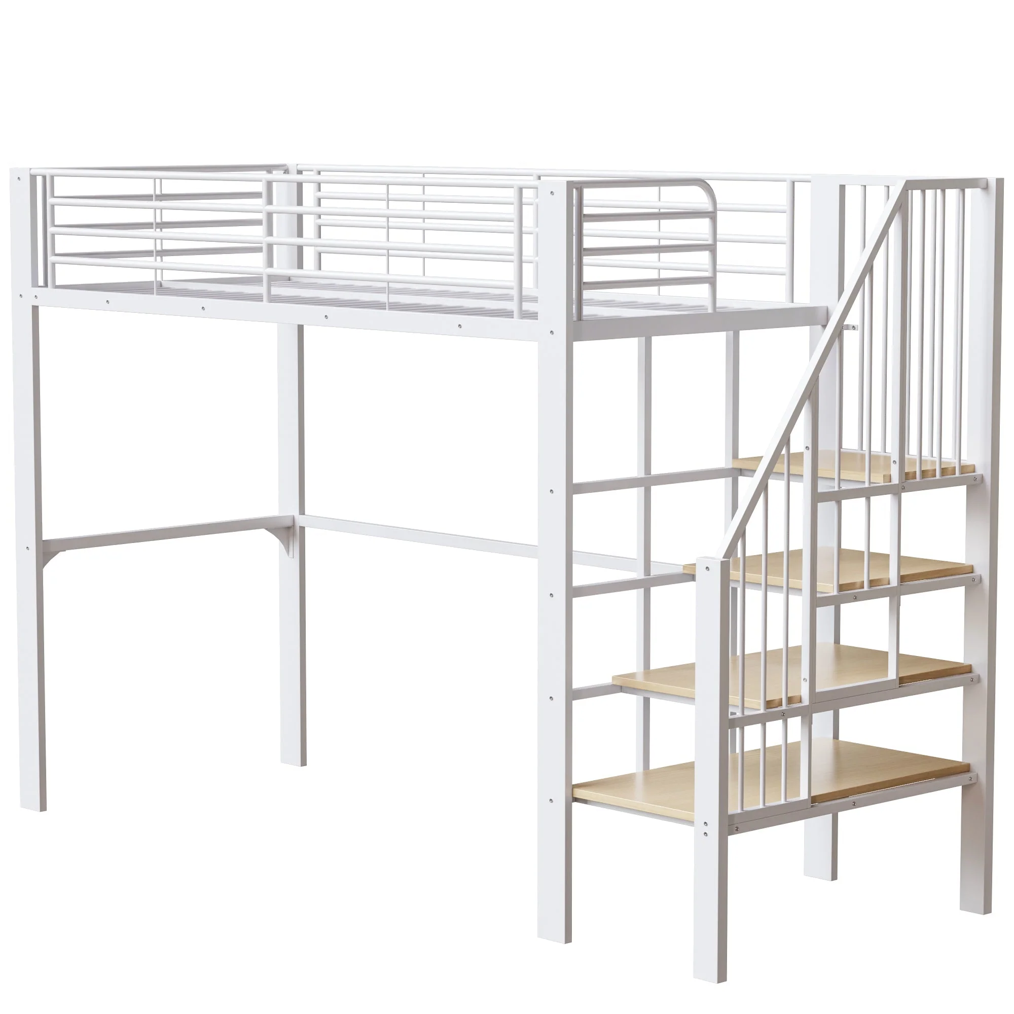 Loft Bed 90x200cm Spacious Storage Under Bed Stairs - Metal Construction - Image 7