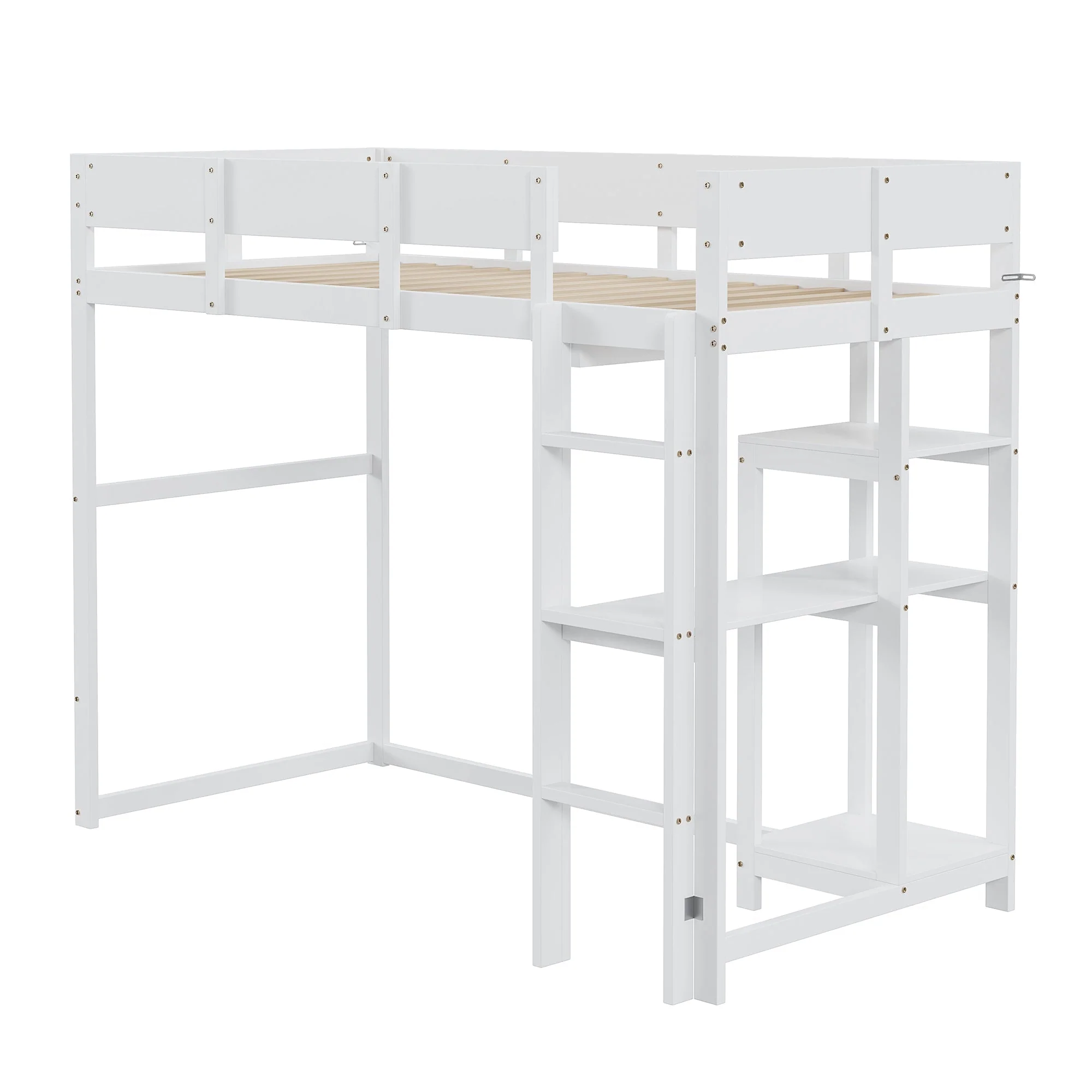 Loft Bed 90x200cm Storage Slatted Base - White Pine Wood - Image 7