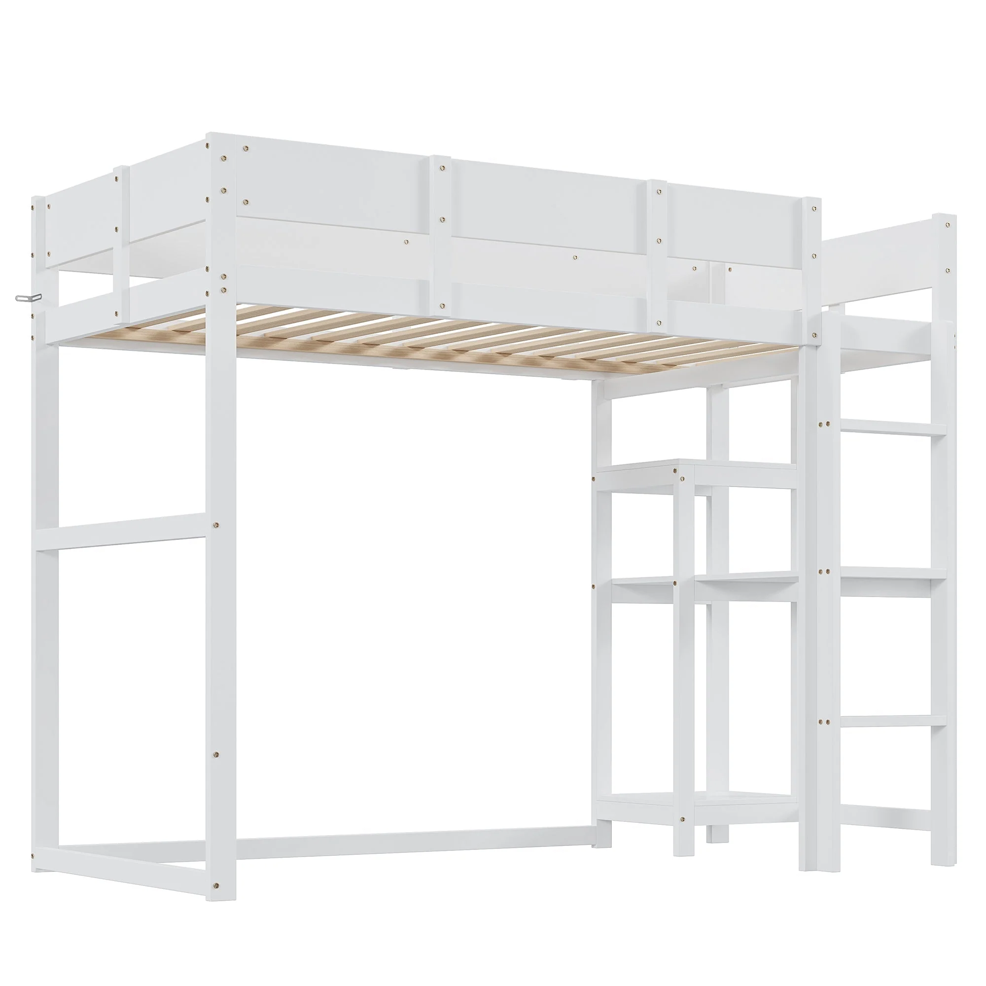 Loft Bed 90x200cm Storage Slatted Base - White Pine Wood - Image 8
