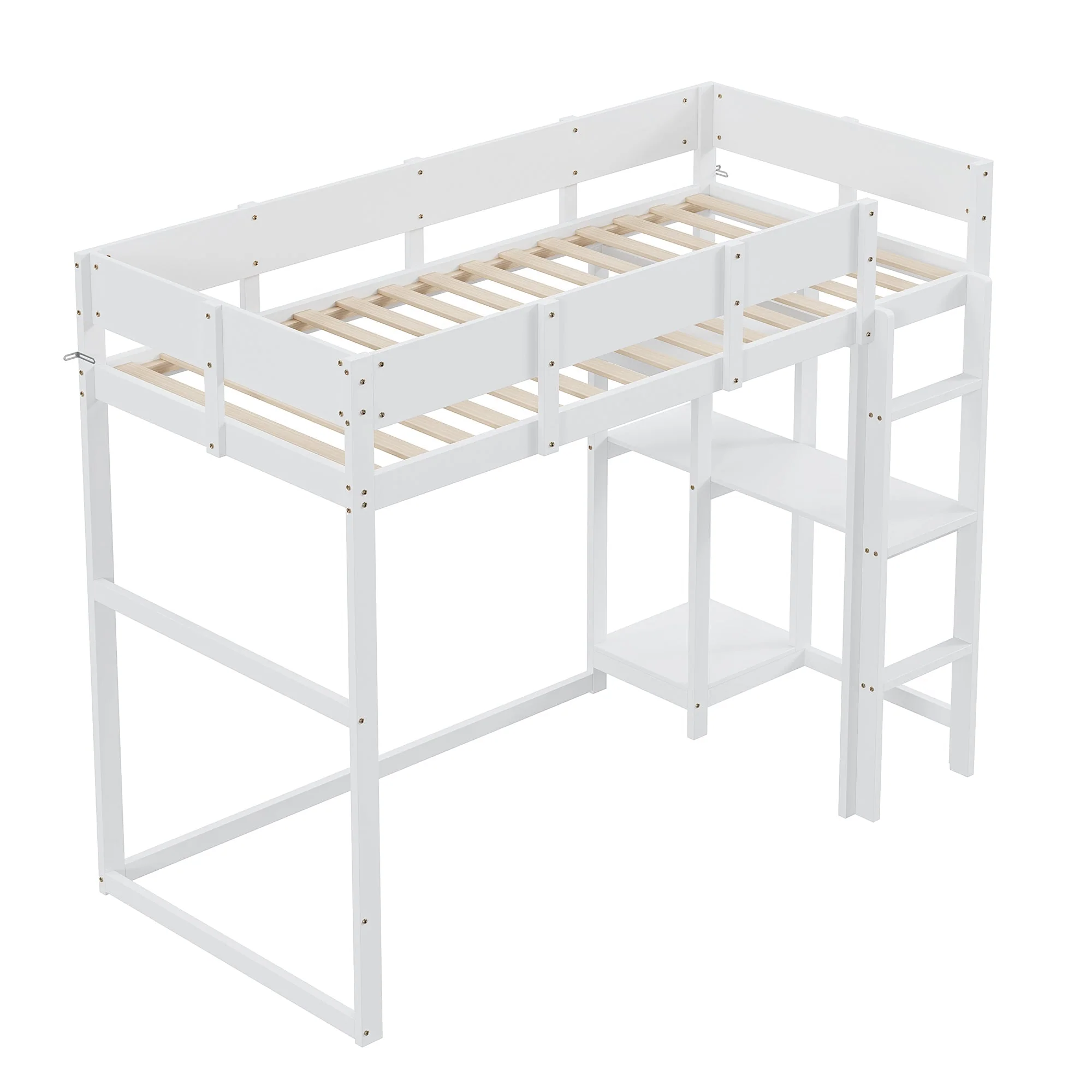 Loft Bed 90x200cm Storage Slatted Base - White Pine Wood - Image 9
