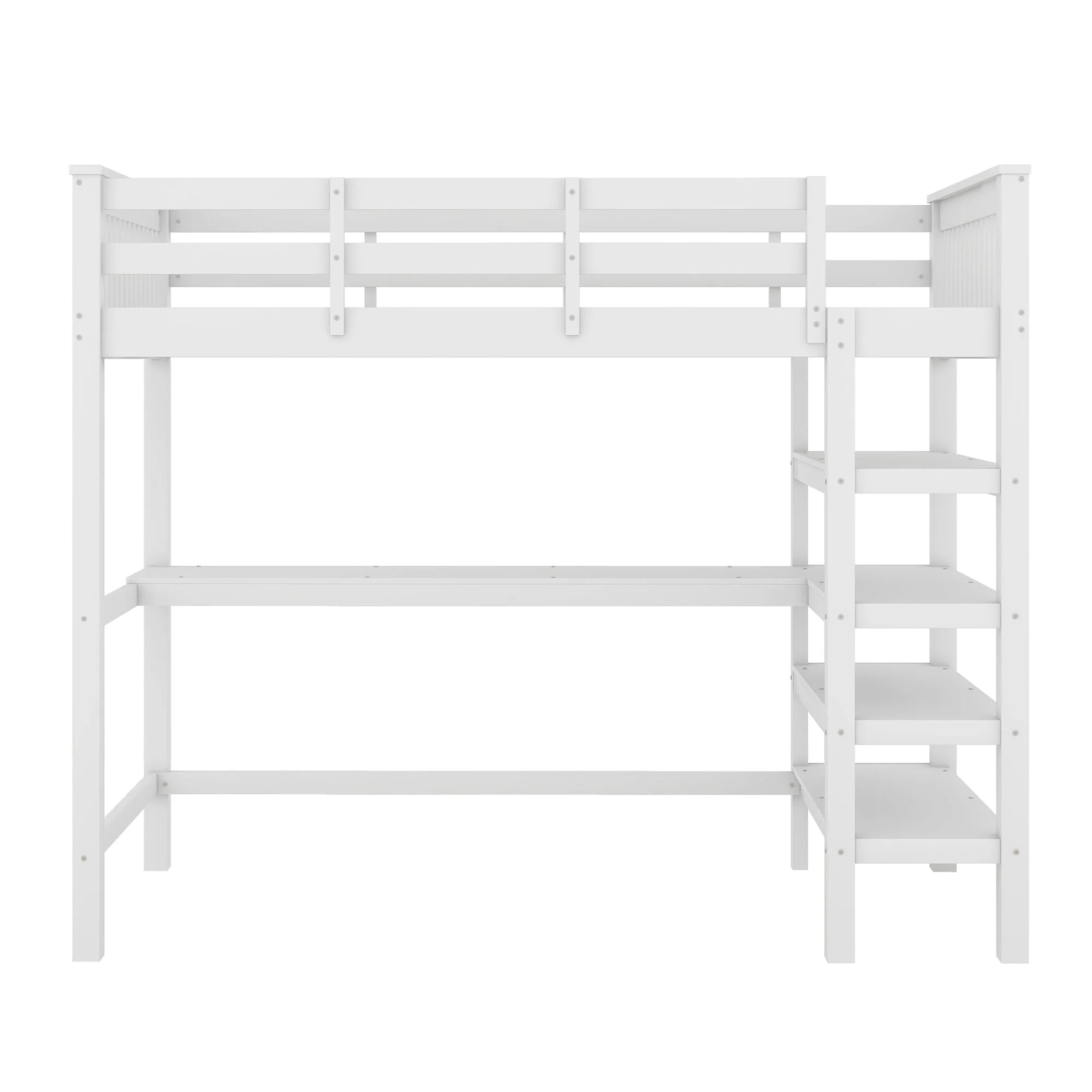 Loft Bed 90x200cm Storage Under-Bed Desk - White - Image 7