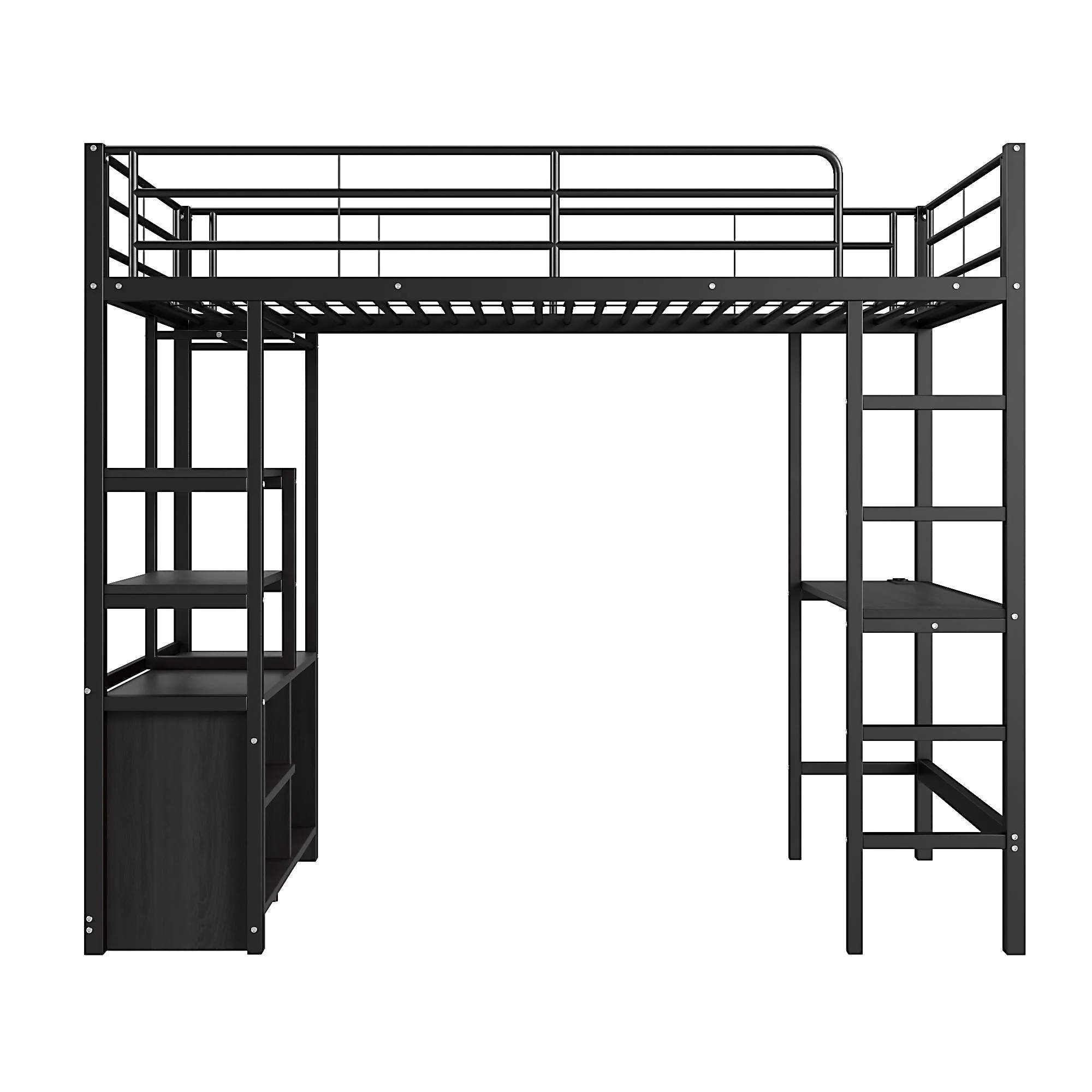 Loft Bed 90x200cm with Desk USB Charging Shelves Storage Ladder Black Iron - Image 10