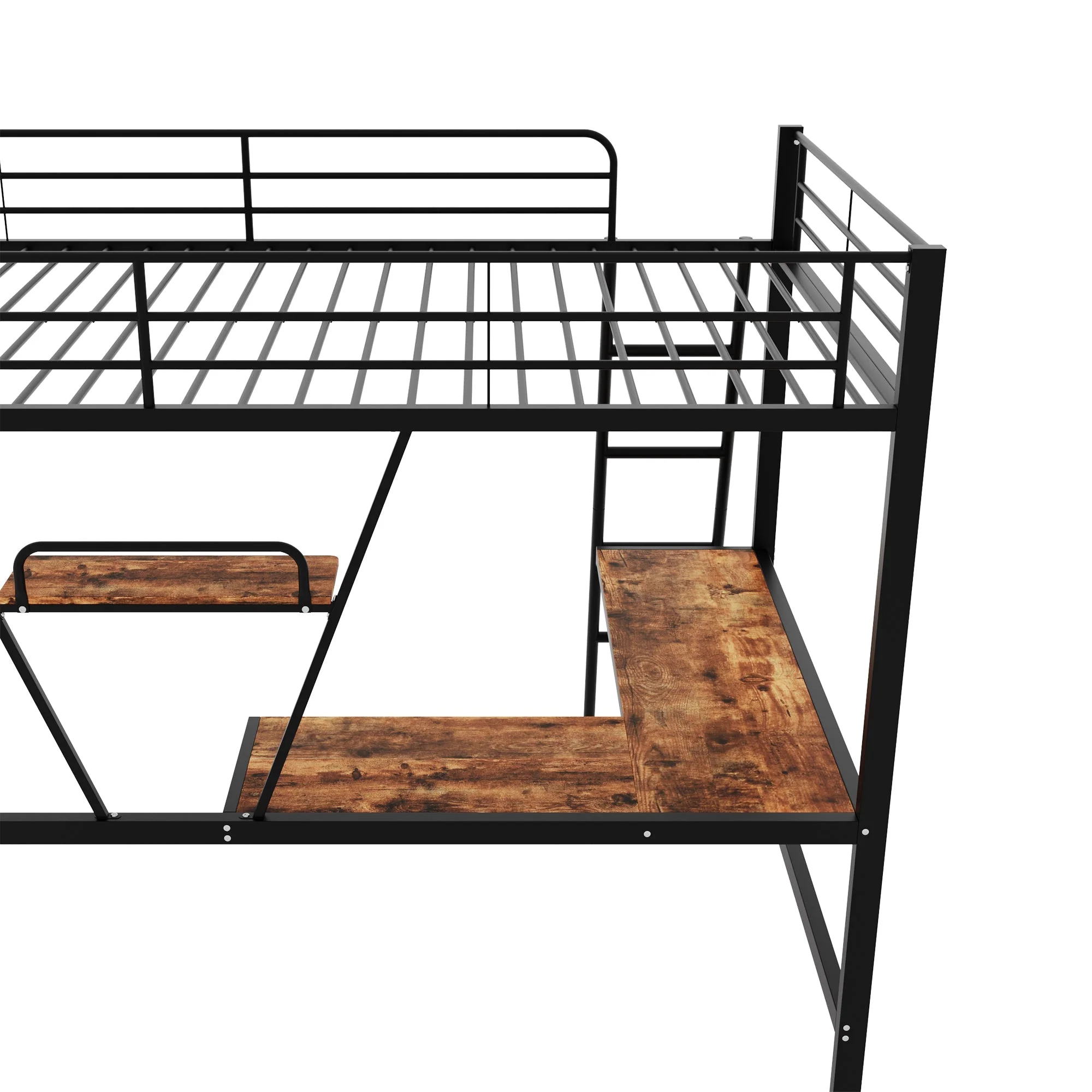 Loft Bed 90x200cm with L-shaped Desk and Shelf Metal Black - Image 9