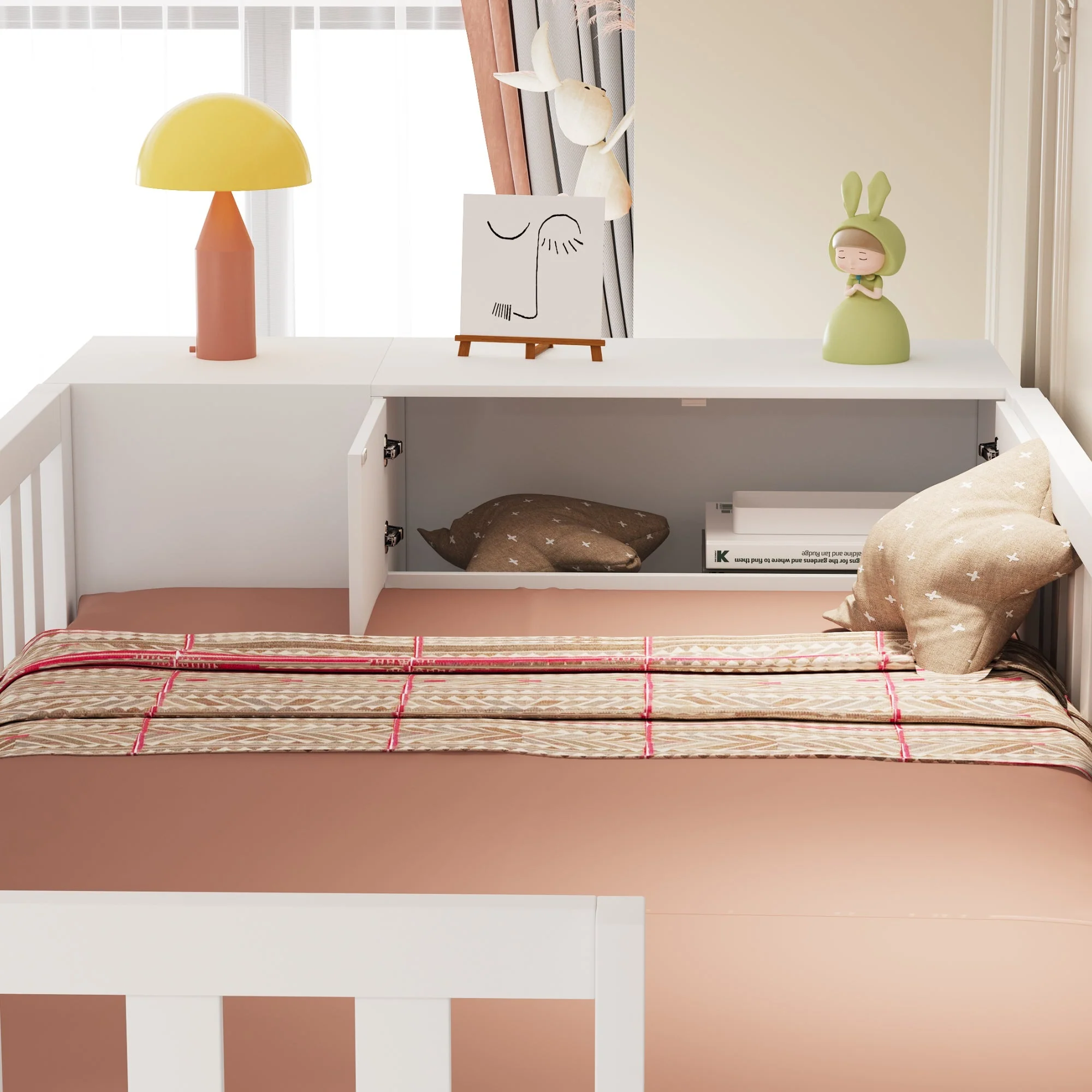 Loft Bed 90x200cm with Wardrobe Storage Cabinet Shelves & Ladder - White - Image 6