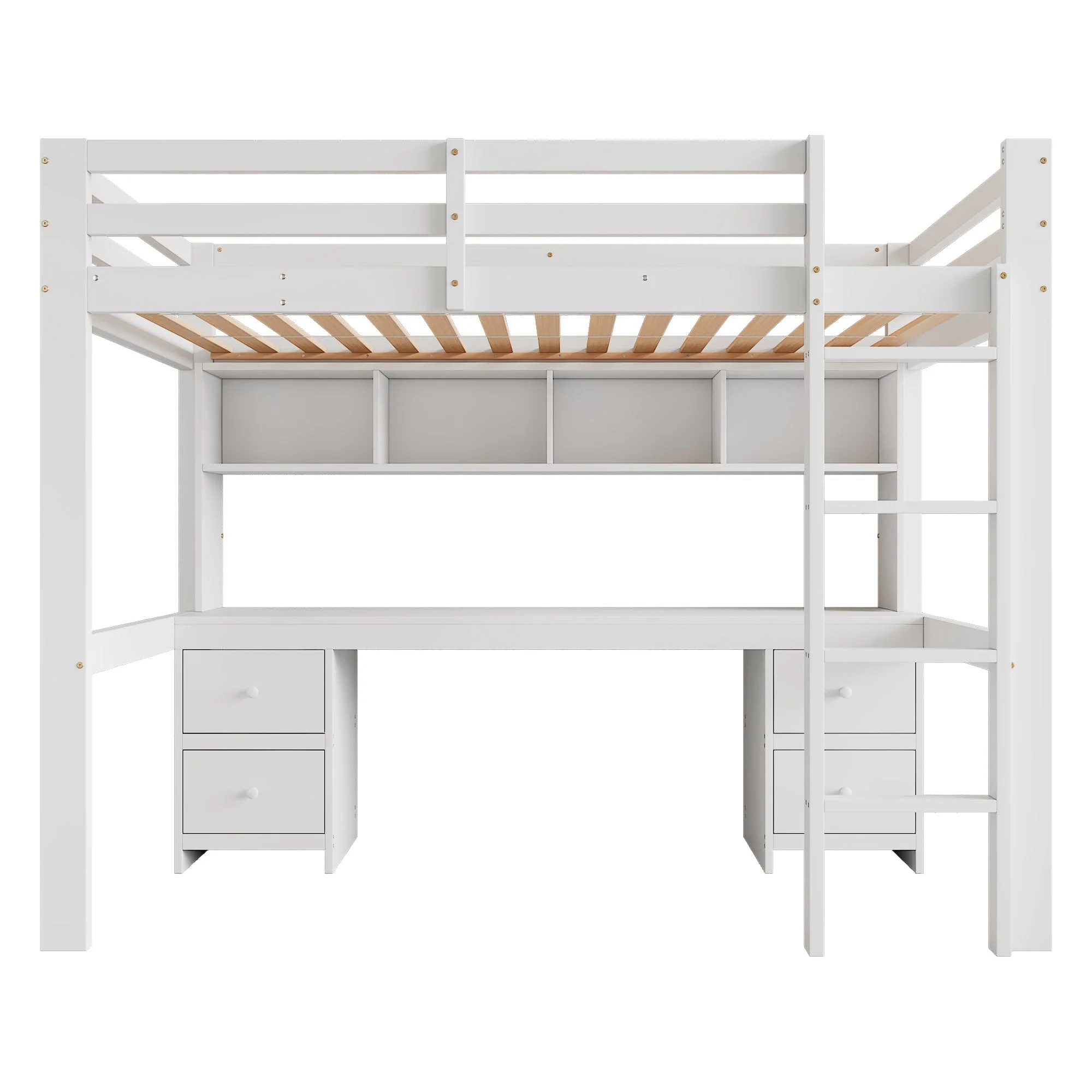 Loft Bed for Children with Desk and Storage, 90x200cm, White Pine Wood - Image 9