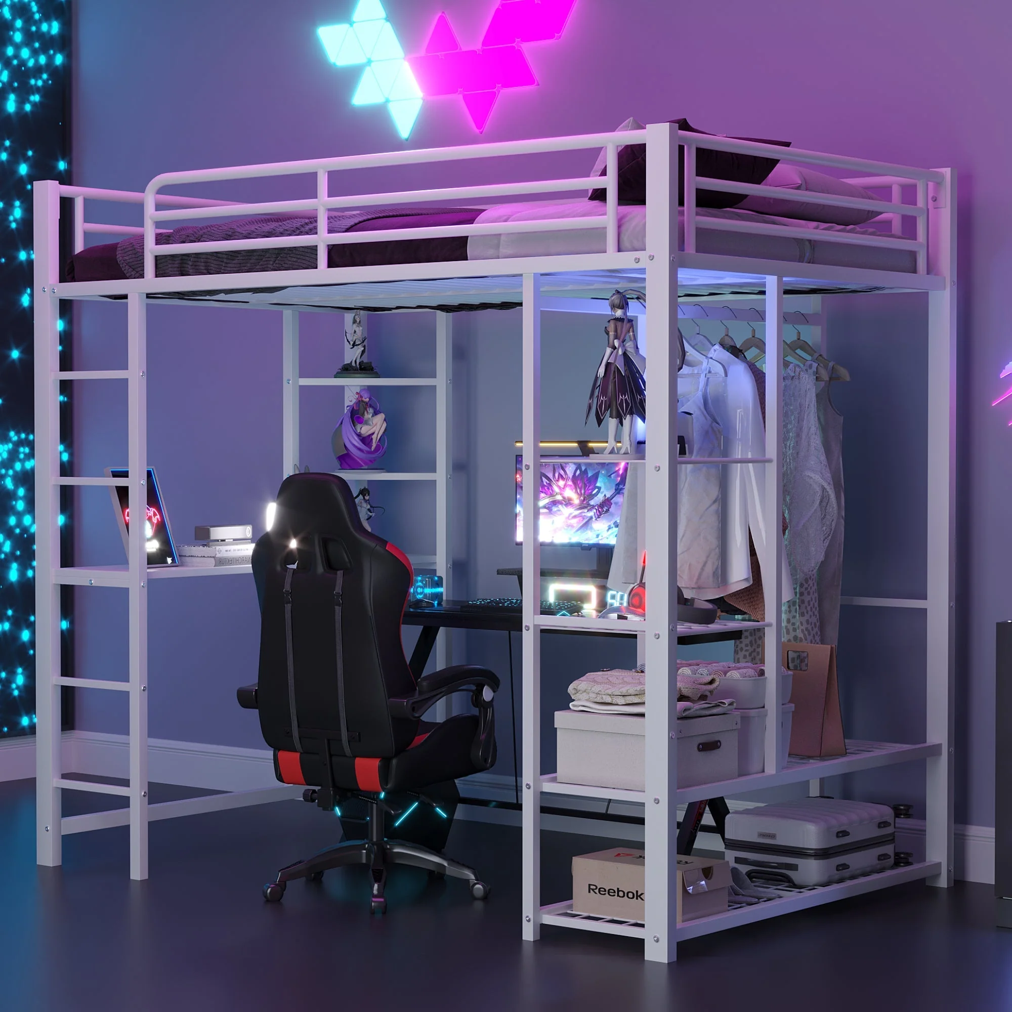 Loft Bed, Ladder & Table, Storage, White - Image 3