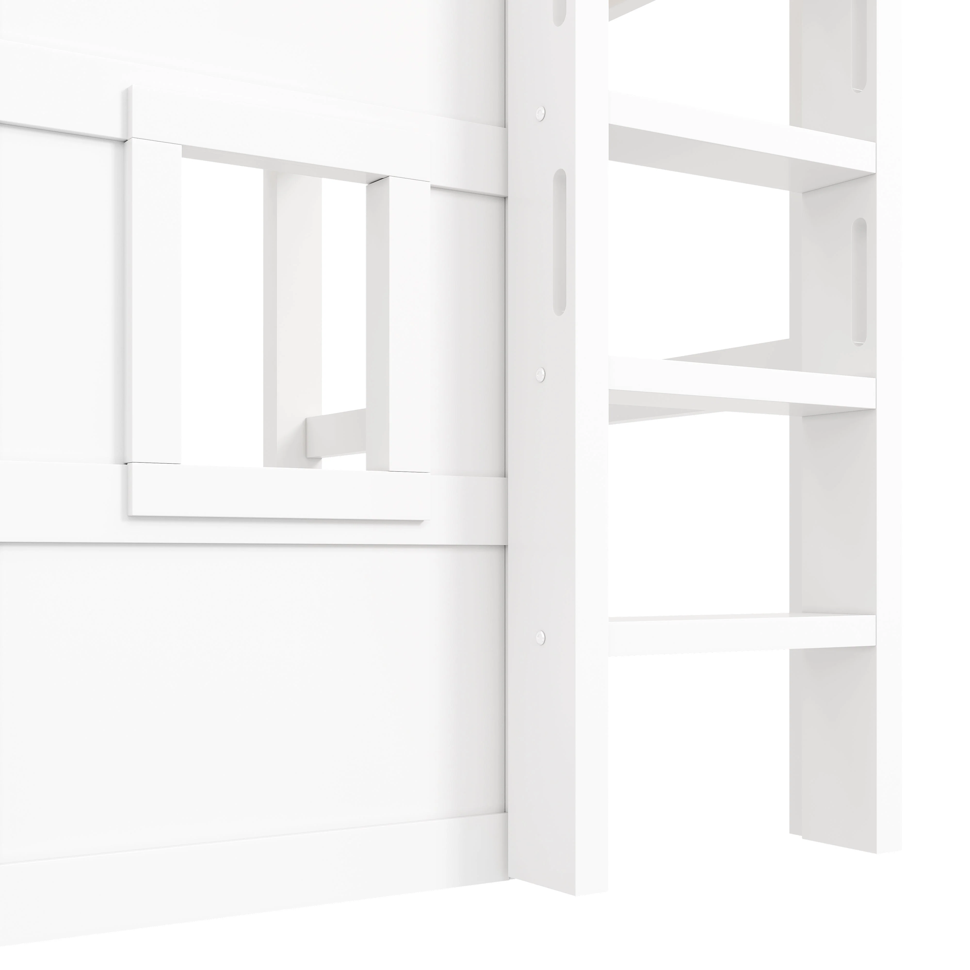 Loft Bed with Integrated Wardrobe, 2 Windows and LED Lighting, 140x200cm, White Wood - Image 8