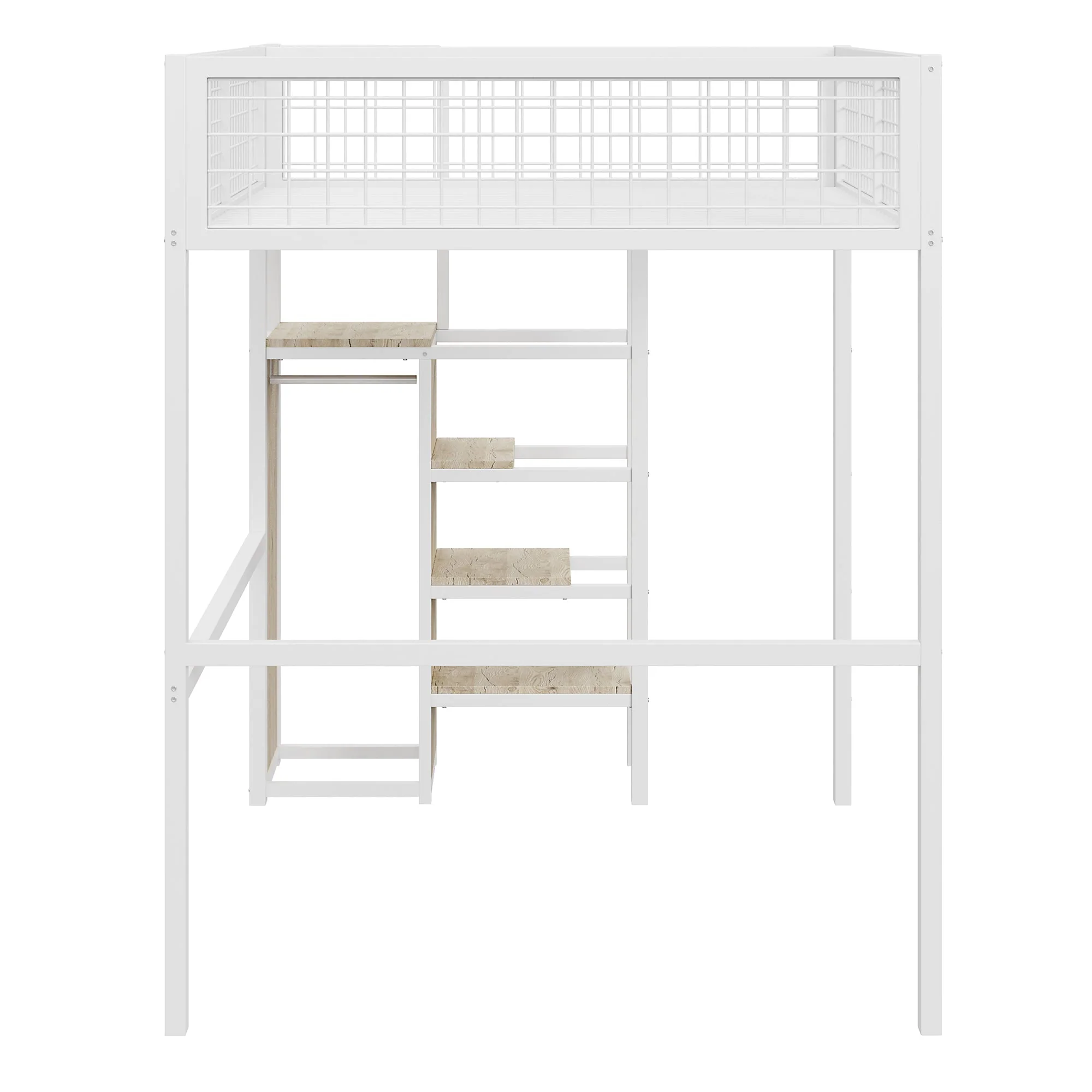 Loft Bed with Integrated Wardrobe and Safety Ladder, Black and White MDF and Metal - Image 8
