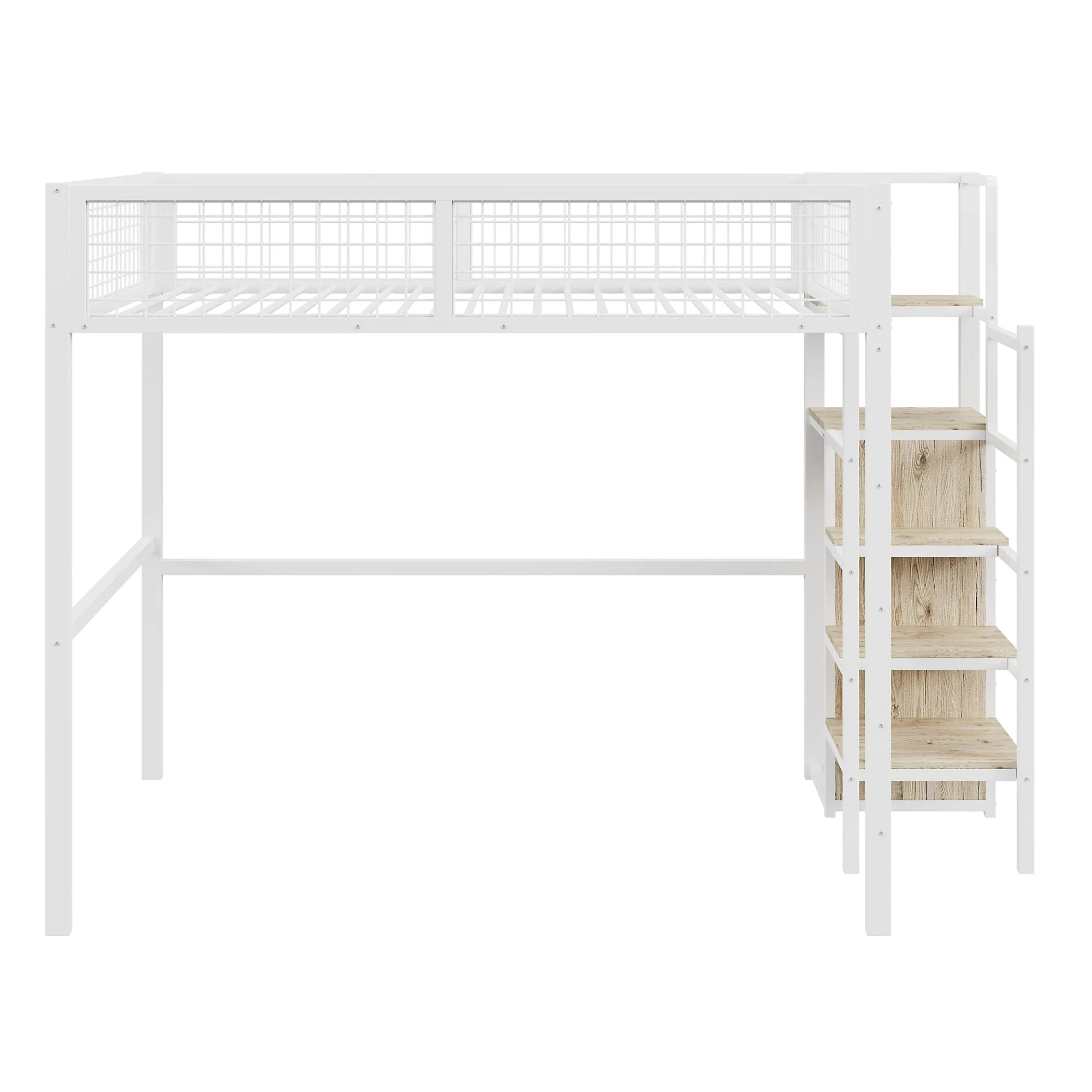 Loft Bed with Integrated Wardrobe and Safety Ladder, Black and White MDF and Metal - Image 9