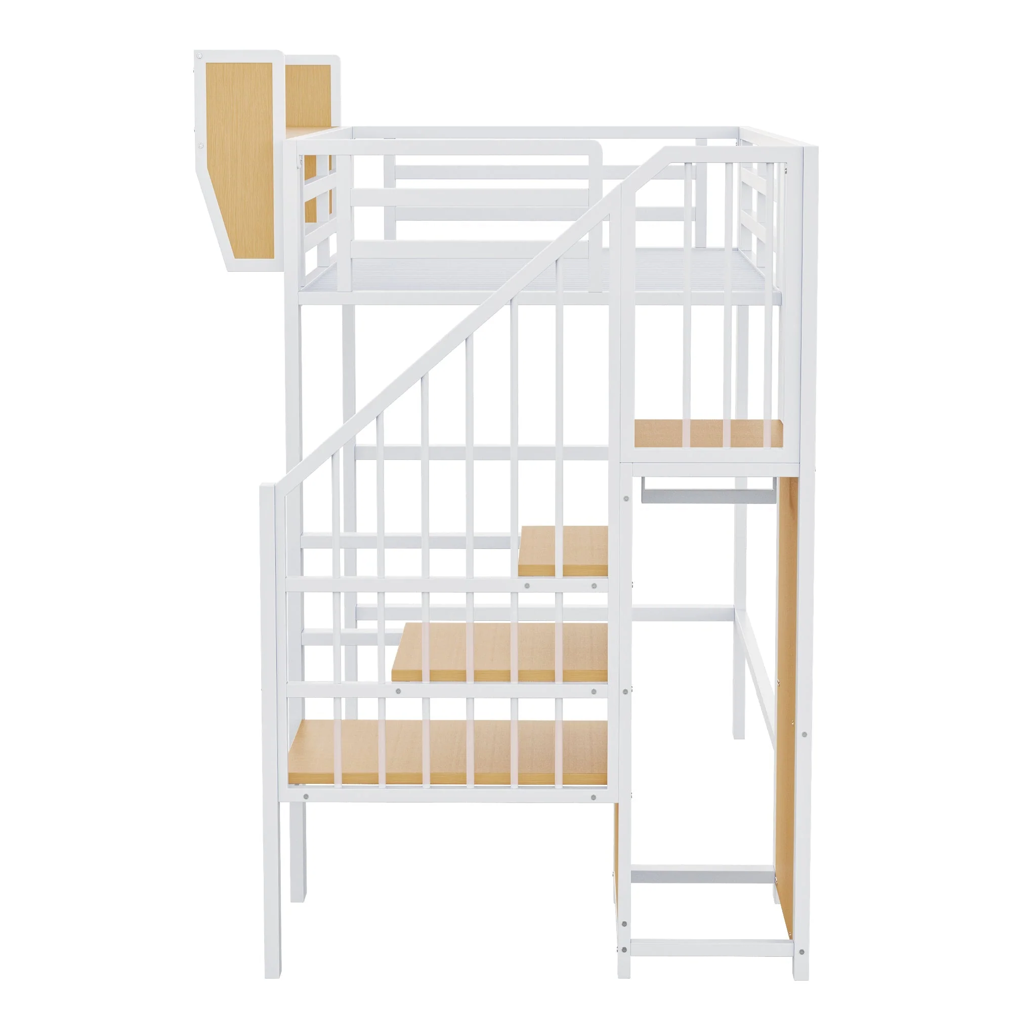 Loft Bed with Safety Ladder and Flexible Storage, 90x200cm, White Metal - Image 6