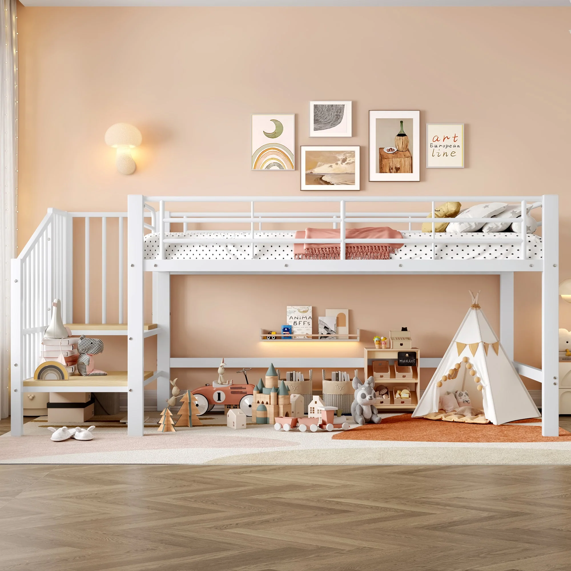 Loft Bed with Storage Stairs, 90 x 200 Semi-High, White - Image 4