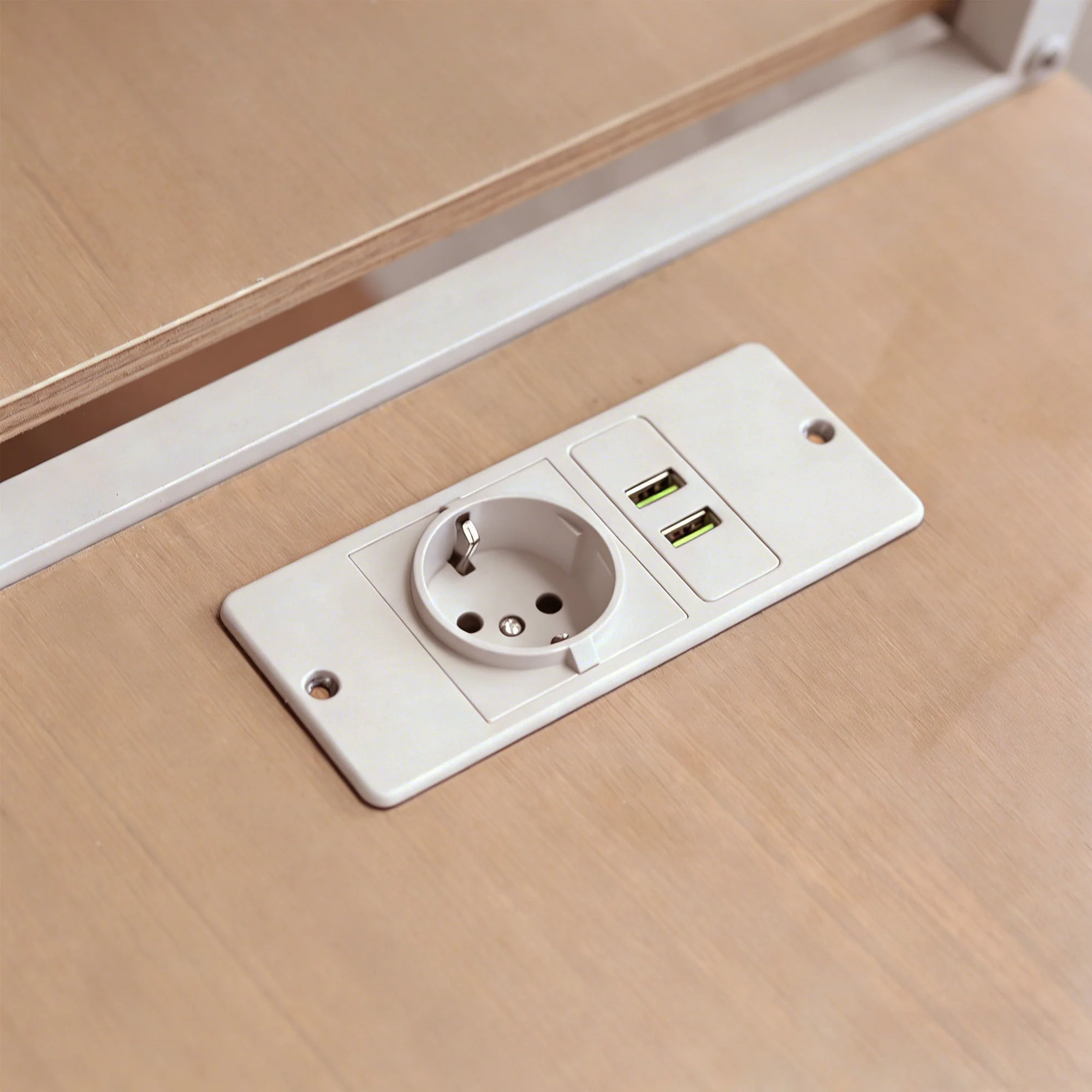 Loft Bed with TV Stand, Power Outlet and Safety Ladder, 140x200cm, White Metal and Wood - Image 6
