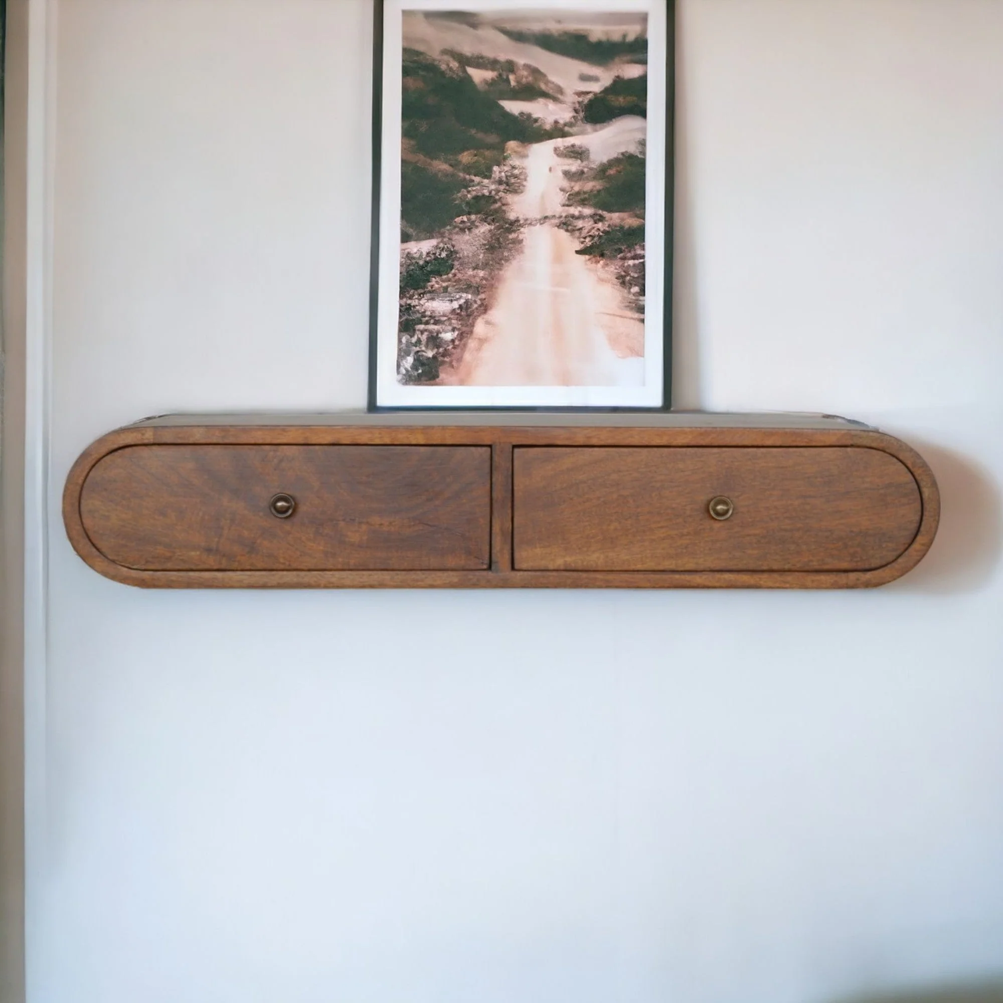 London Console, Floating with 2 Drawers, Solid Wood Dark Brown