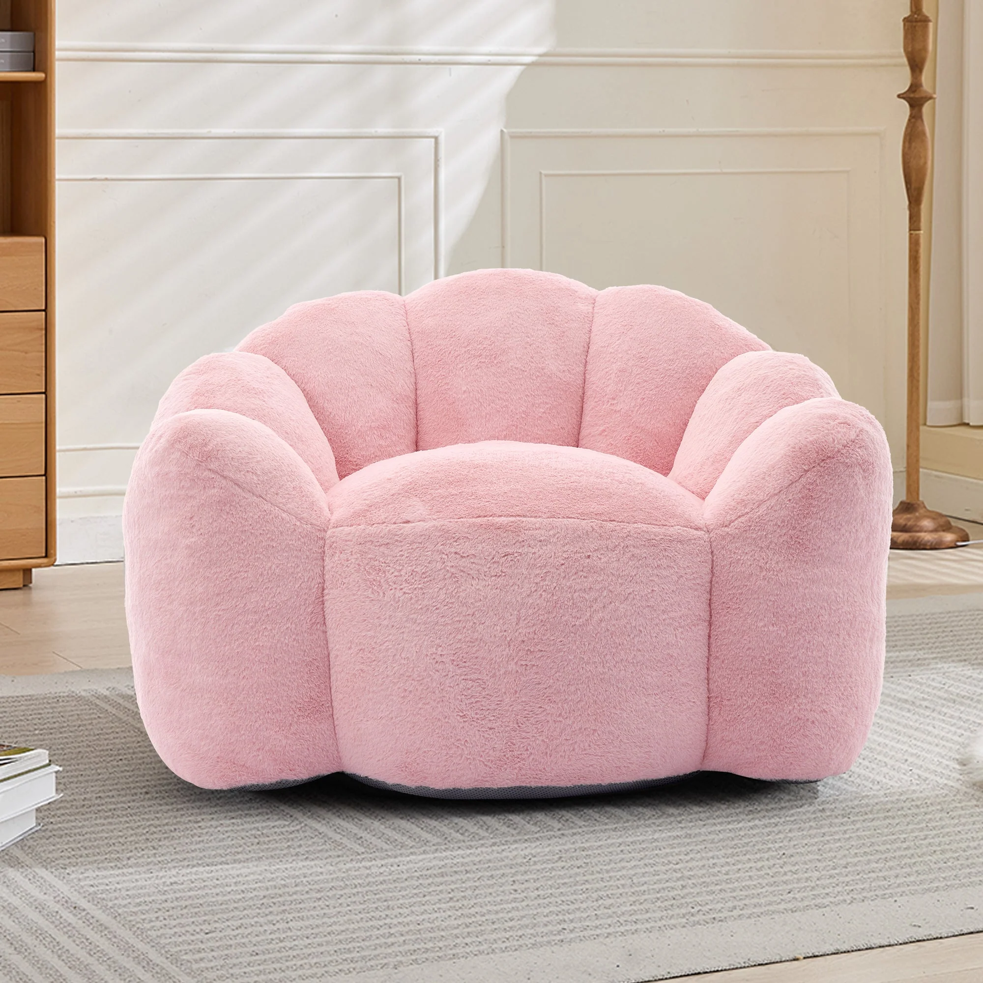 Lotus-shaped Compact Sofa, Adult Seat with Short-pile Pull Handle, Rose - Image 3