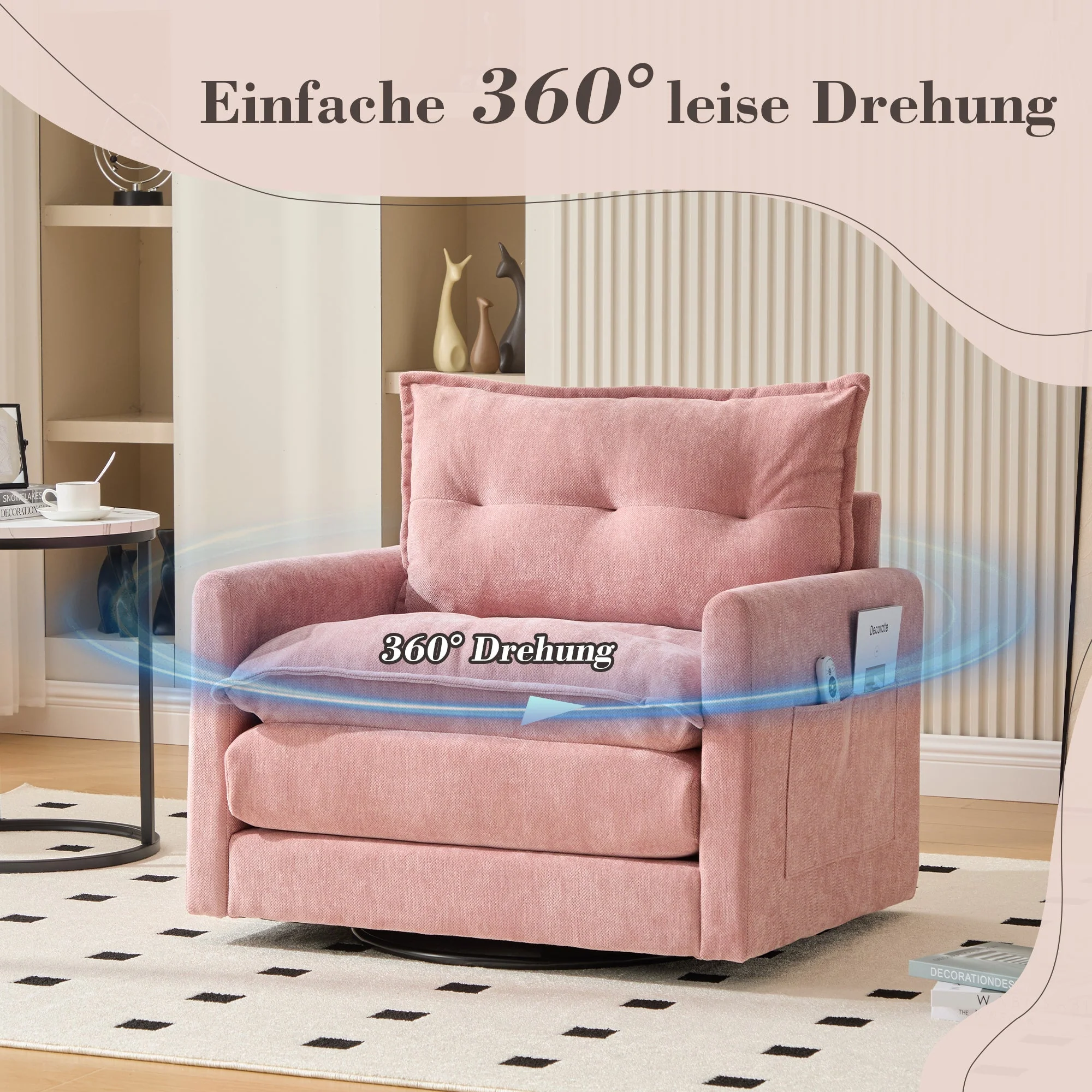 Lounge Chair, 360° Rotating Single Sofa with Armrests & Cushions, Modern Style - Image 12