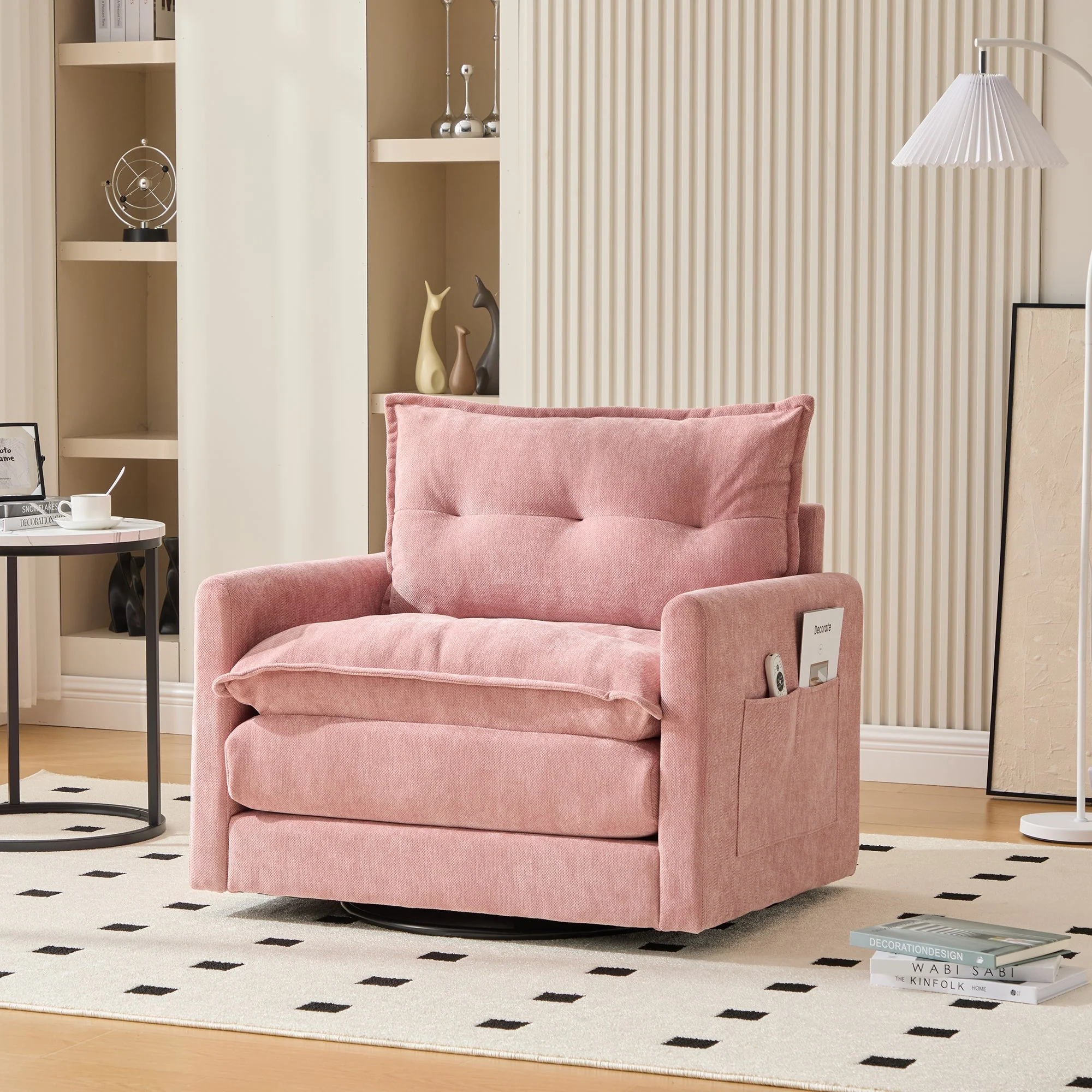 Lounge Chair, 360° Rotating Single Sofa with Armrests & Cushions, Modern Style - Image 19