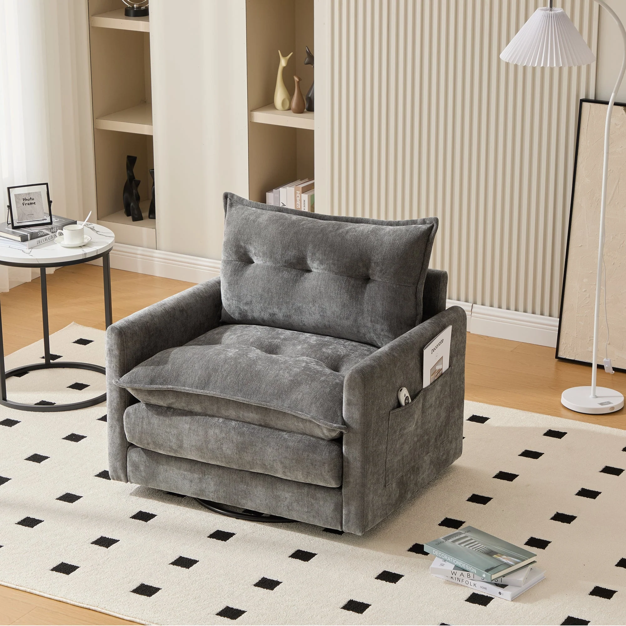Lounge Chair | 360° Swivel Armrests Large Single Sofa Modern Style Cushions | Armchair - Image 7