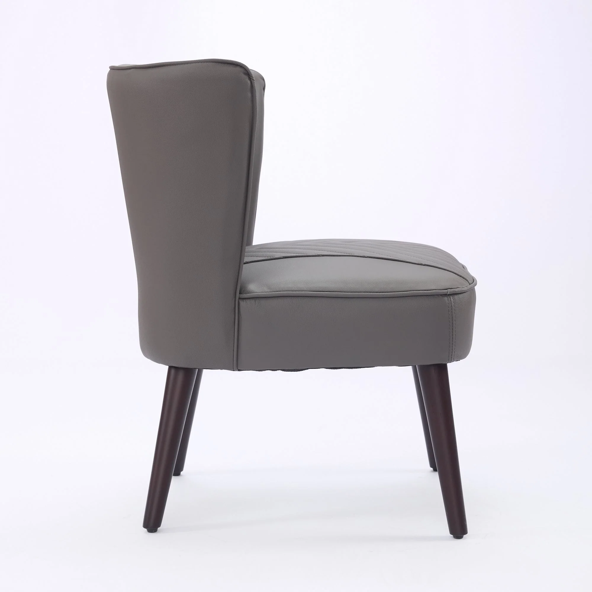 Lounge Chair Armless Genuine Leather Rubberwood Base - Grey - Image 4