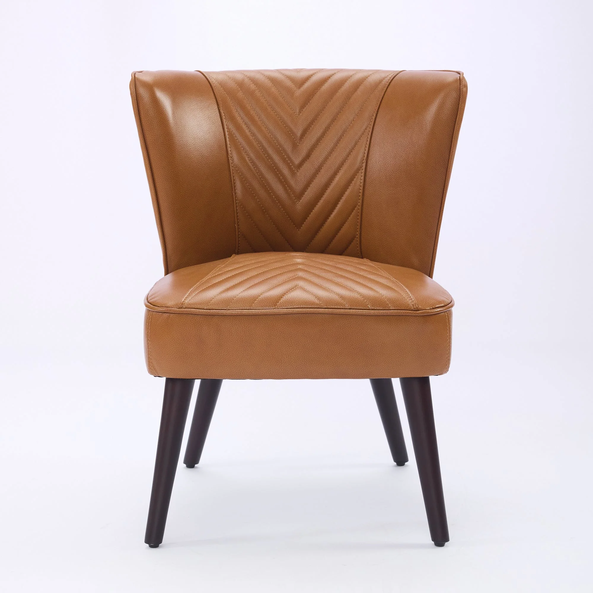 Lounge Chair Armless Genuine Leather Solid Rubberwood Base - Light Brown - Image 3