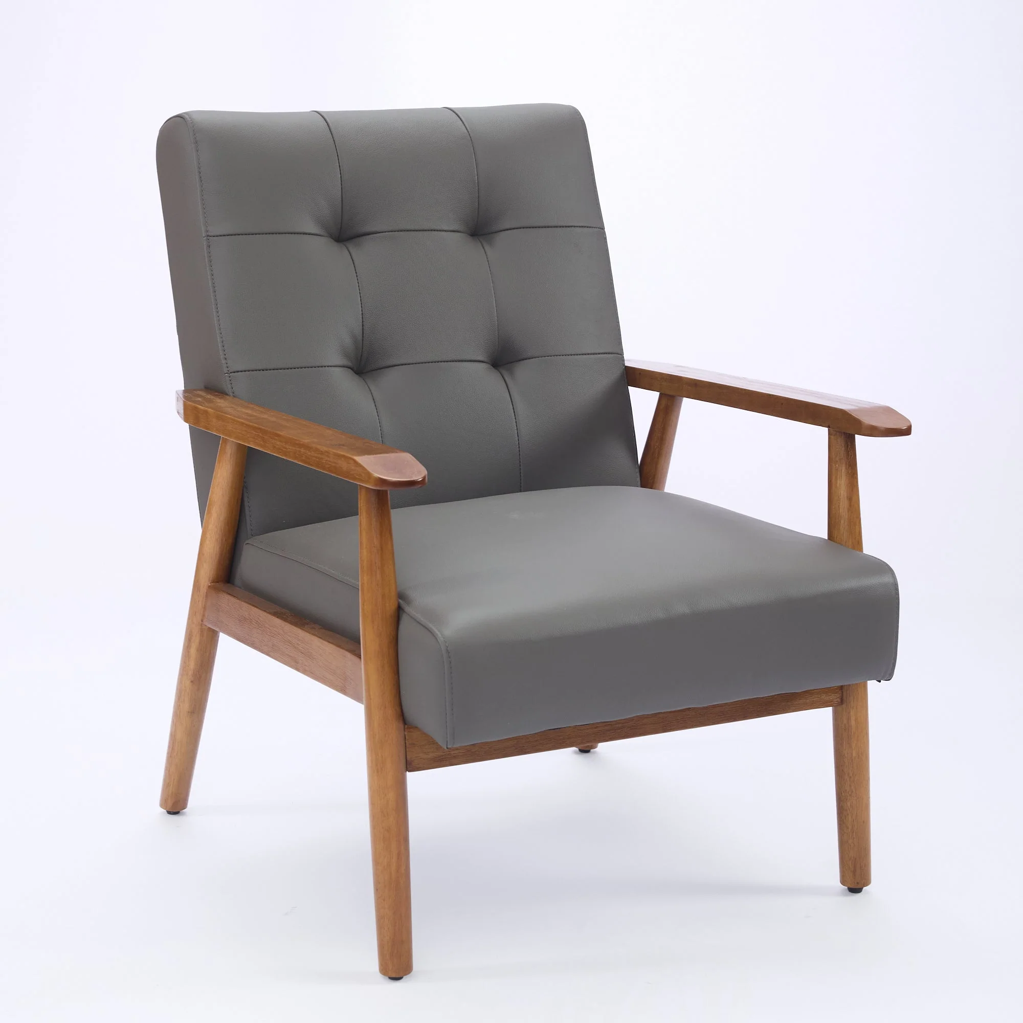 Lounge Chair Genuine Leather Walnut Armrests Rubberwood Legs - Image 2