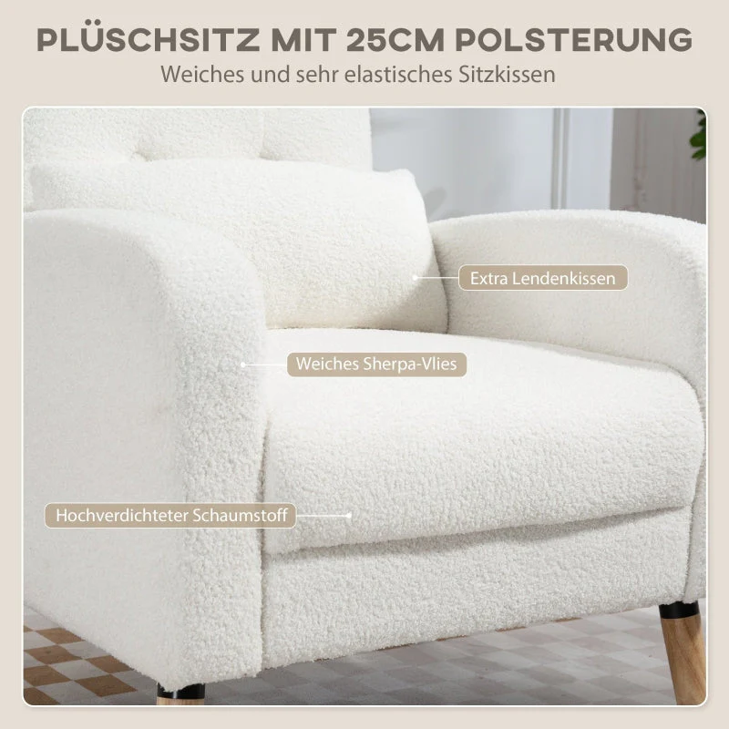 Lounge Chair, Lumbar Cushion Upholstered Armchair, White - Image 4