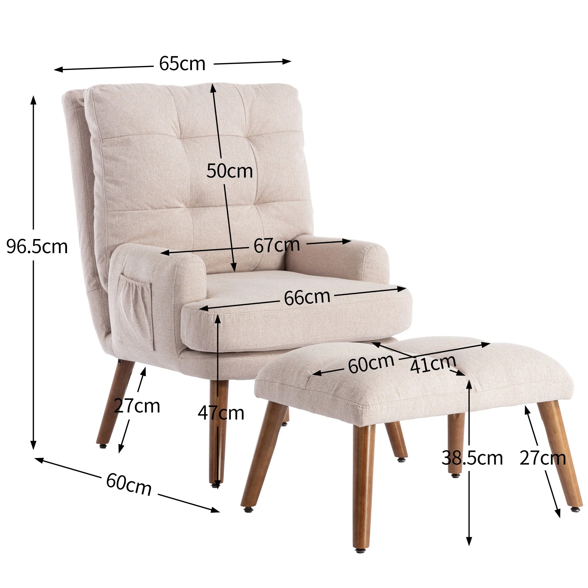 Lounge Chair with Footrest Adjustable Backrest Tiltable Side Shelf - Image 3