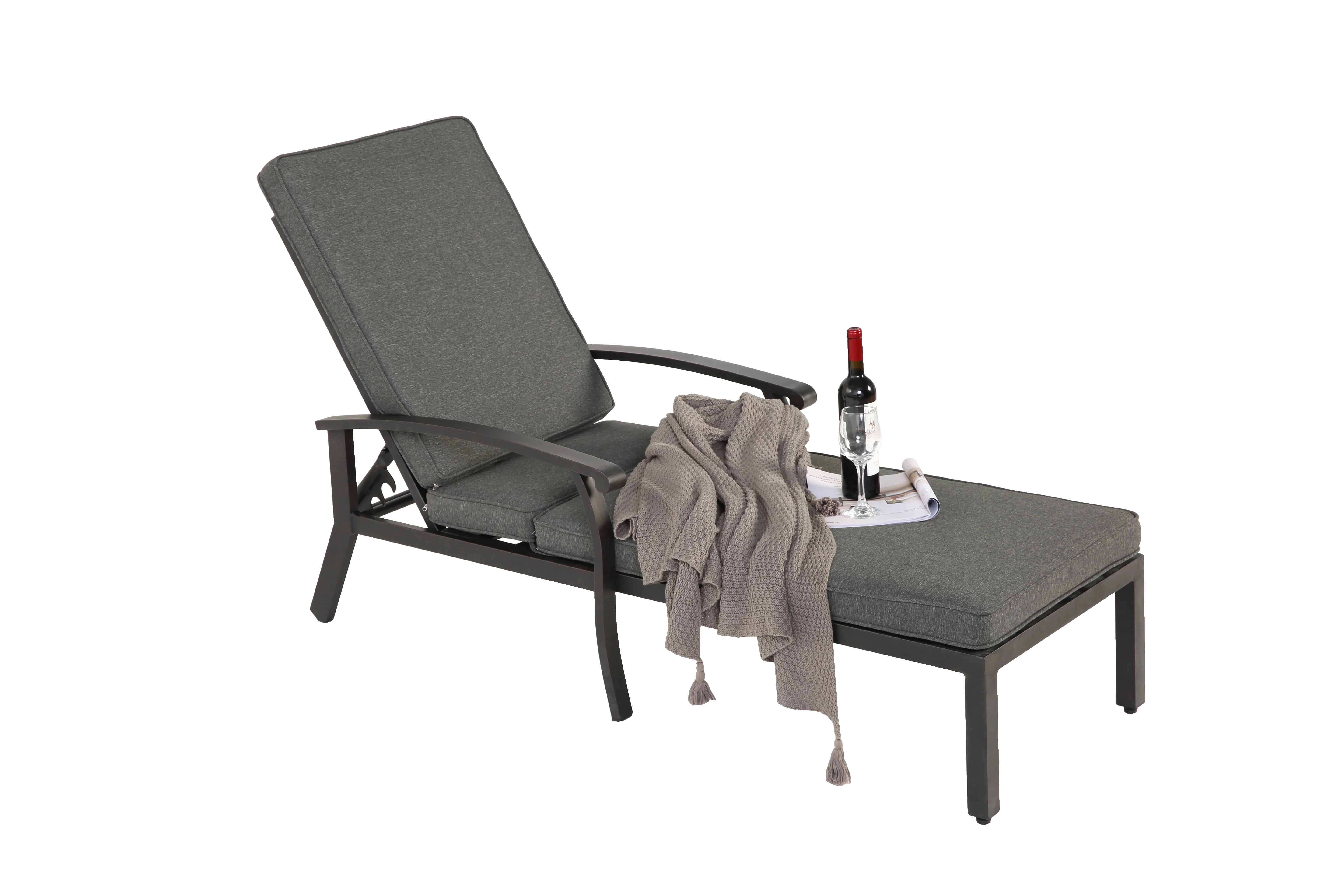 Lounge Patio Chair, Adjustable Reclining Rustproof Aluminum, Gray Cushion - Image 2
