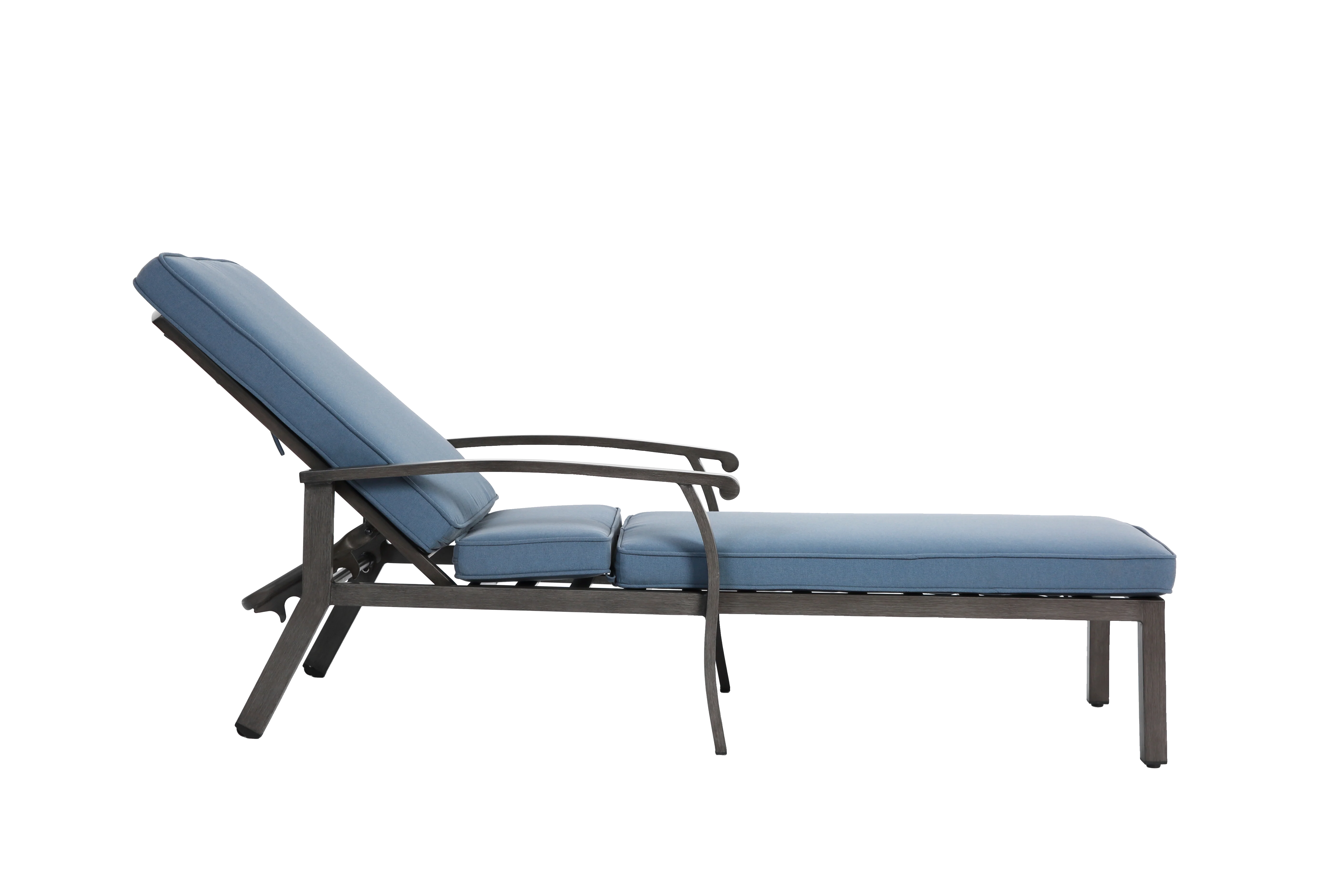 Lounge Patio Chair, Adjustable Reclining Rustproof Aluminum, Waterproof Blue Cushion - Image 9