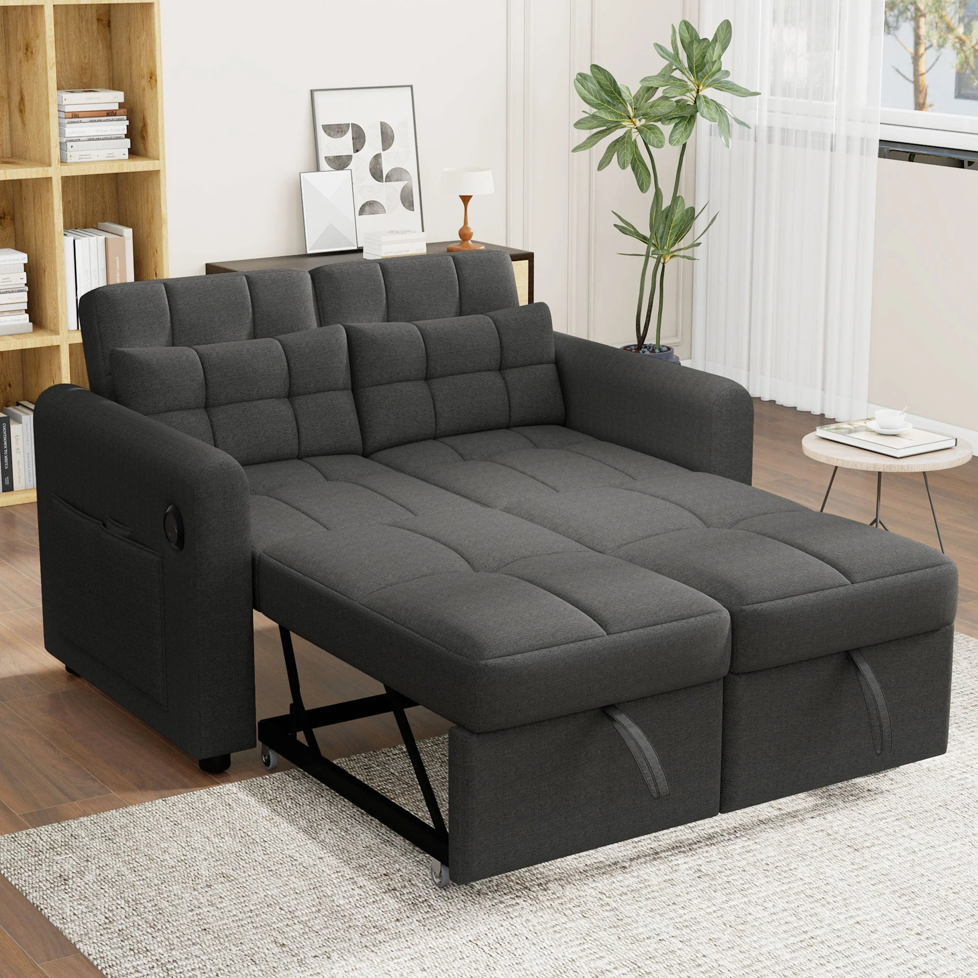 Loveseat Sofa 3-in-1 Pull-out Adjustable Backrest USB Modern Design - Image 3