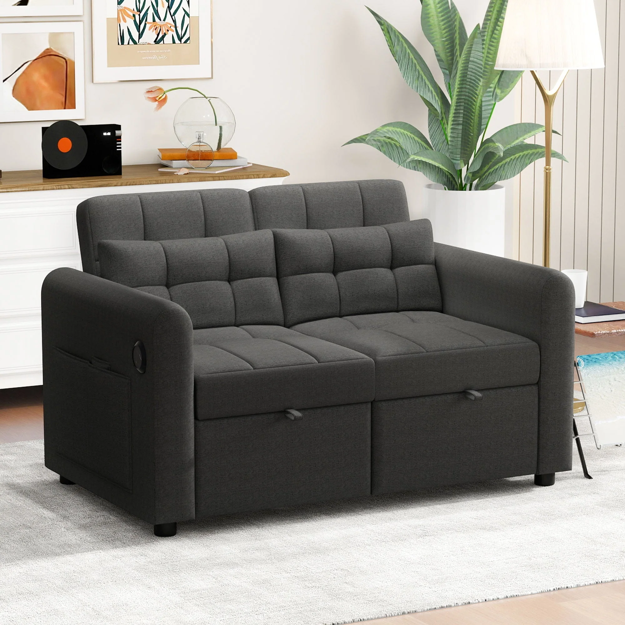 Loveseat Sofa 3-in-1 Pull-out Adjustable Backrest USB Modern Design - Image 5