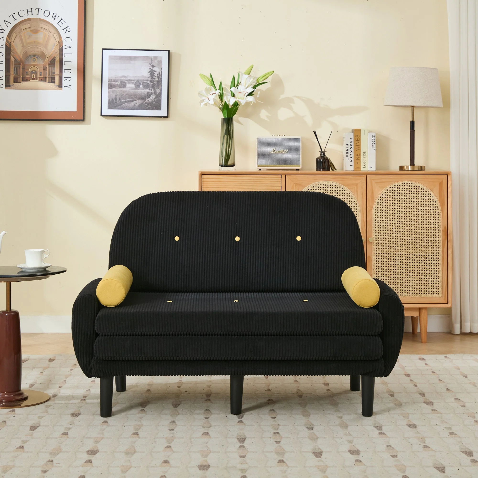 Loveseat Sofa Daybed Recliner with Storage, Black Corduroy
