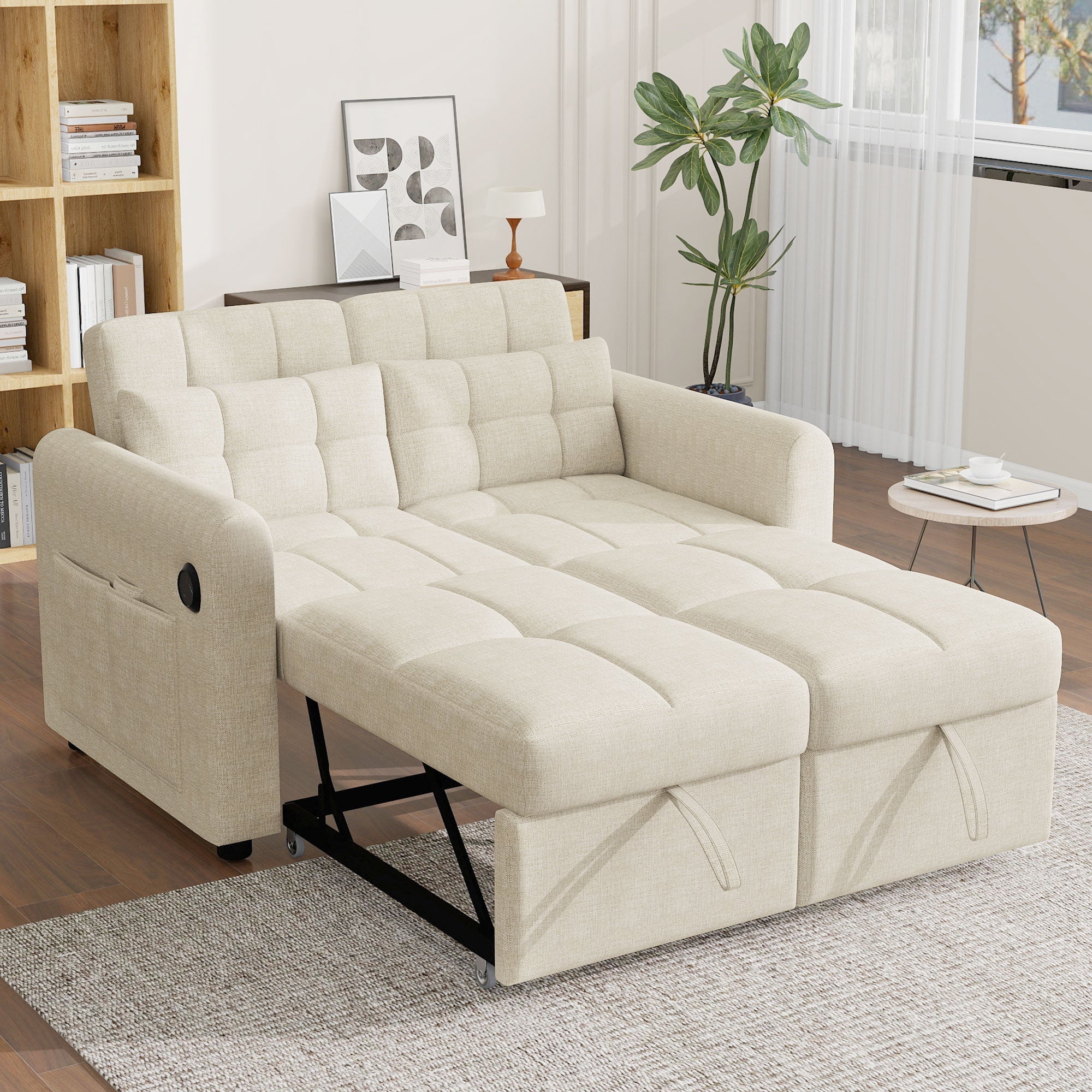 Loveseat Sofa, Modern 3-in-1 Pull-Out, Adjustable Backrest, USB Port - Image 3