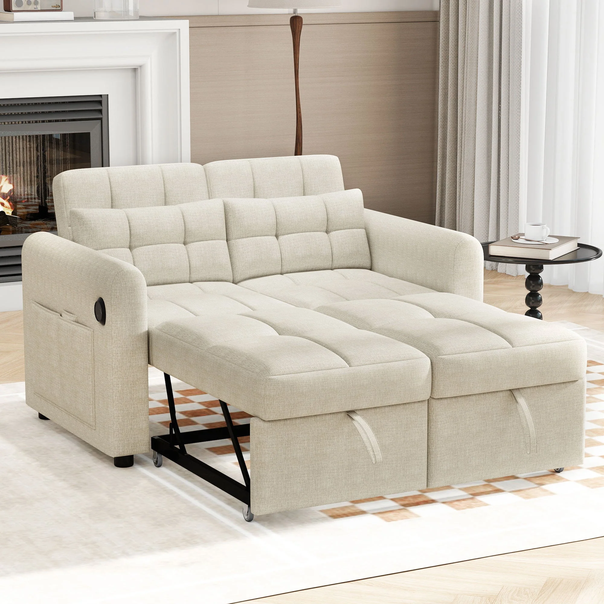 Loveseat Sofa, Modern 3-in-1 Pull-Out, Adjustable Backrest, USB Port - Image 4