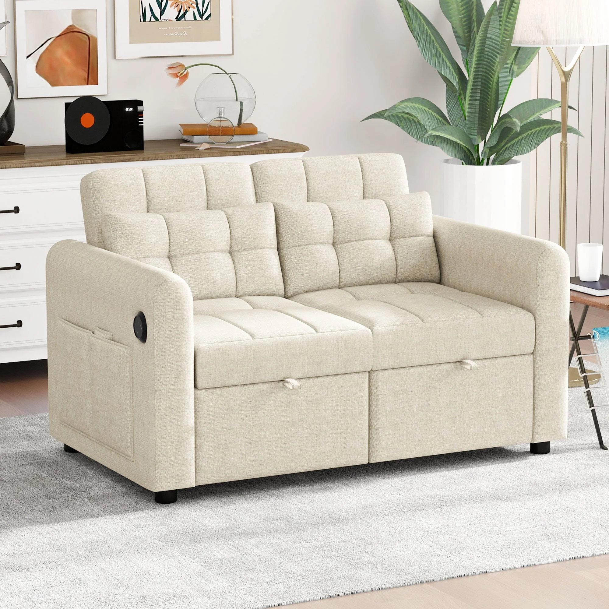 Loveseat Sofa, Modern 3-in-1 Pull-Out, Adjustable Backrest, USB Port - Image 5