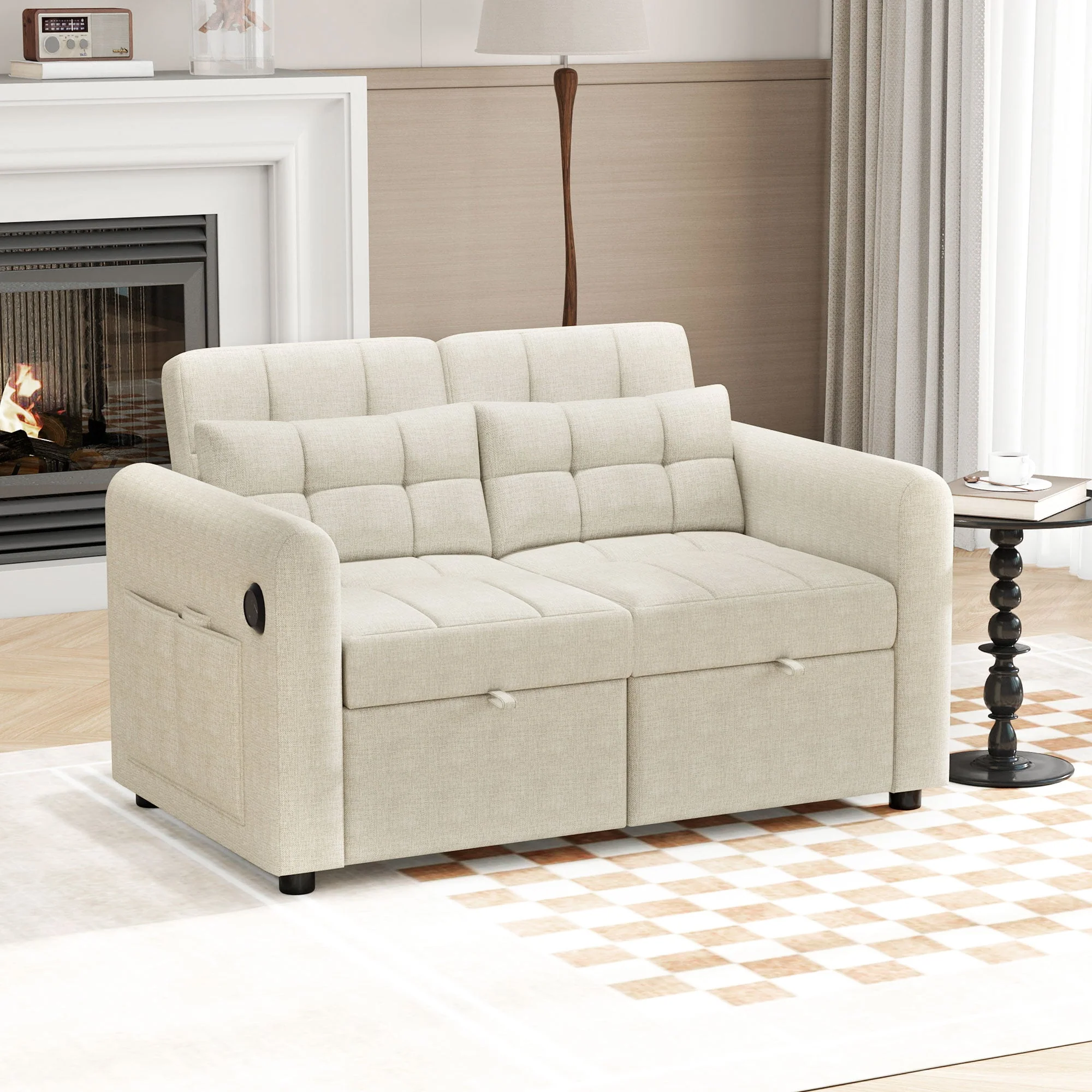 Loveseat Sofa, Modern 3-in-1 Pull-Out, Adjustable Backrest, USB Port - Image 6