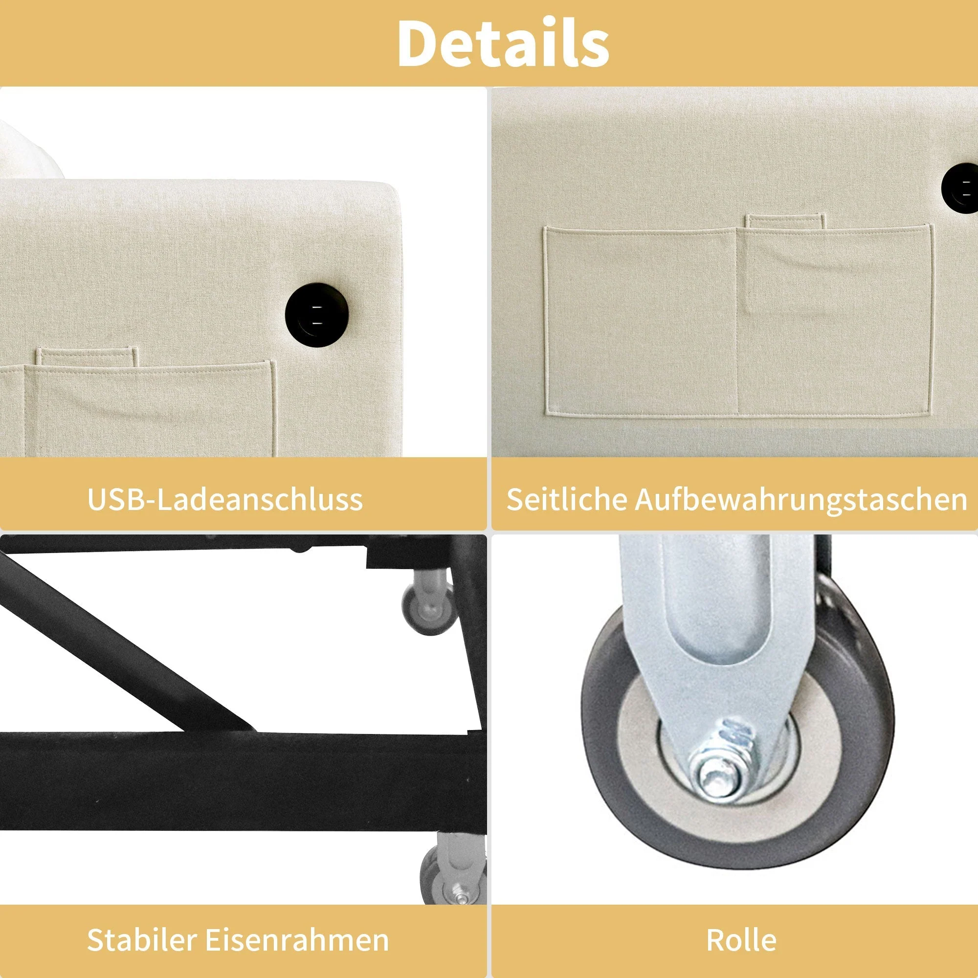 Loveseat Sofa, Modern 3-in-1 Pull-Out, Adjustable Backrest, USB Port - Image 7
