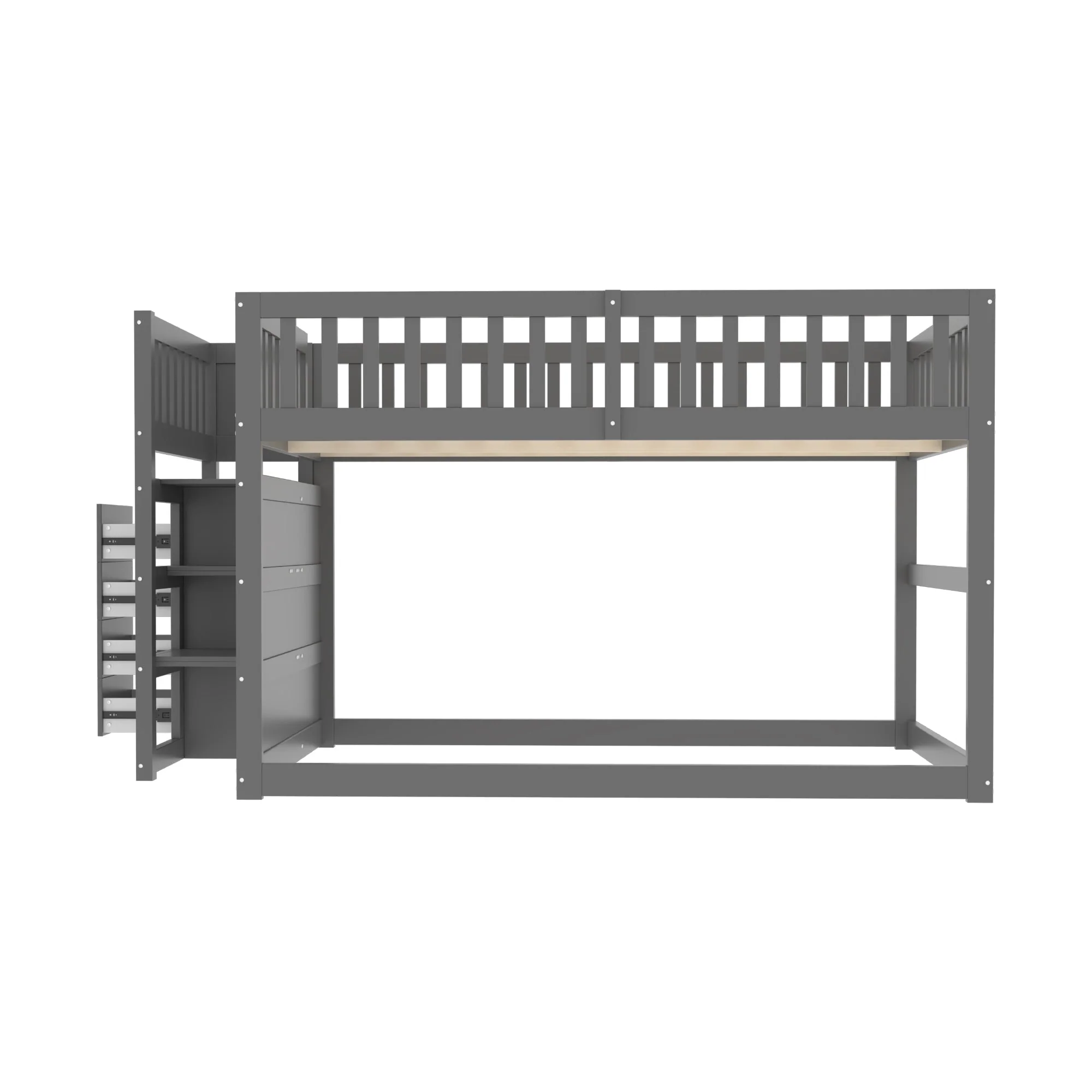 Low Bunk Bed, 140x200cm Safety with Storage, Wooden, Grey - Image 9