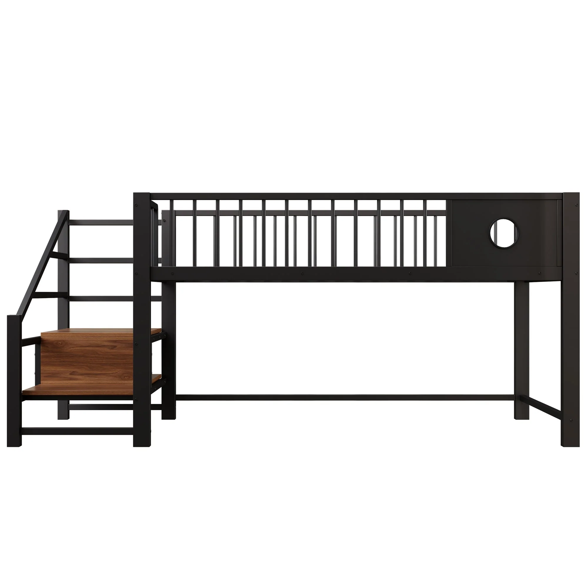 Low Loft Bed with Storage Ladder and Metal Frame, 90x200cm, Black Metal - Image 9