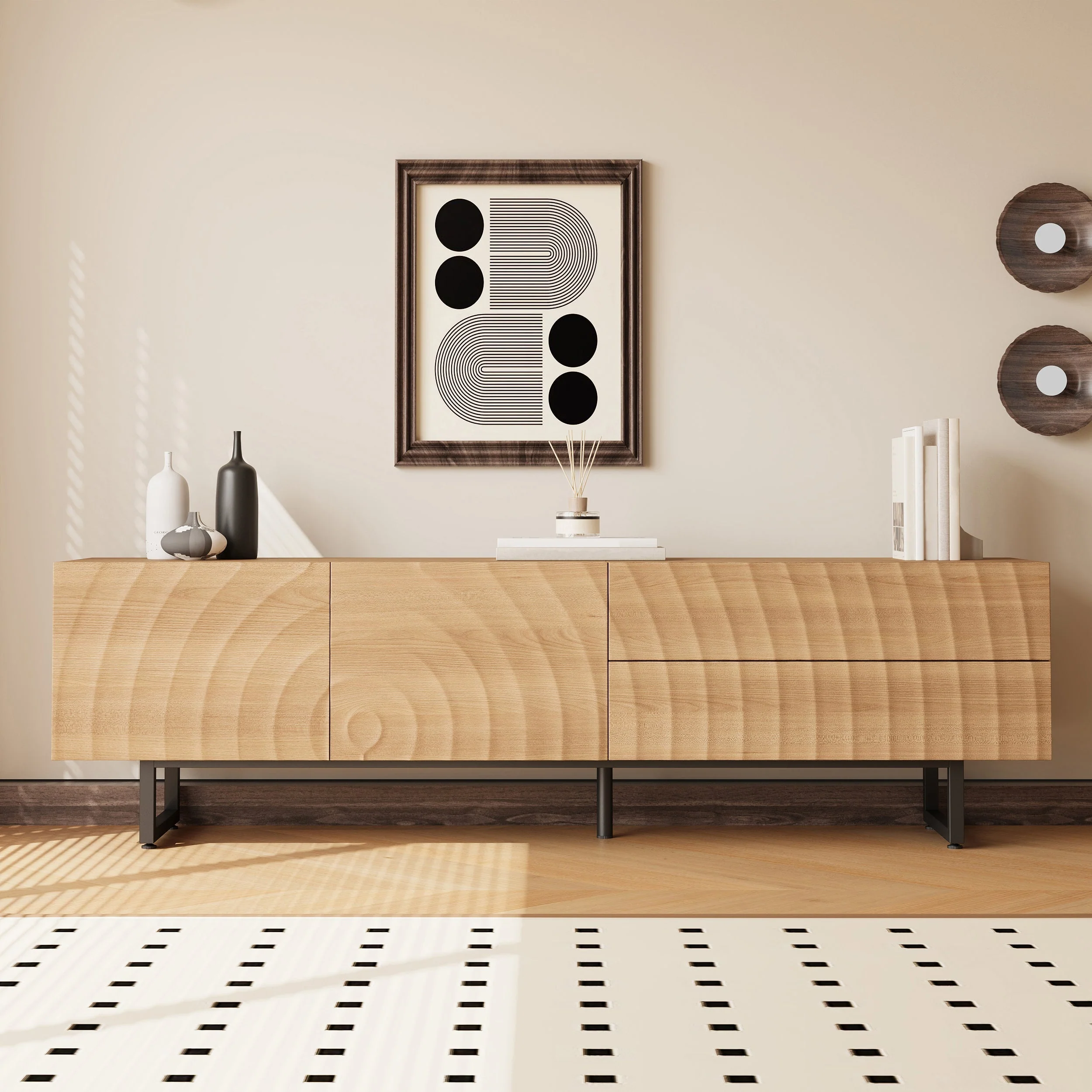 Low TV Cabinet Modern 180cm with Unique 3D Texture